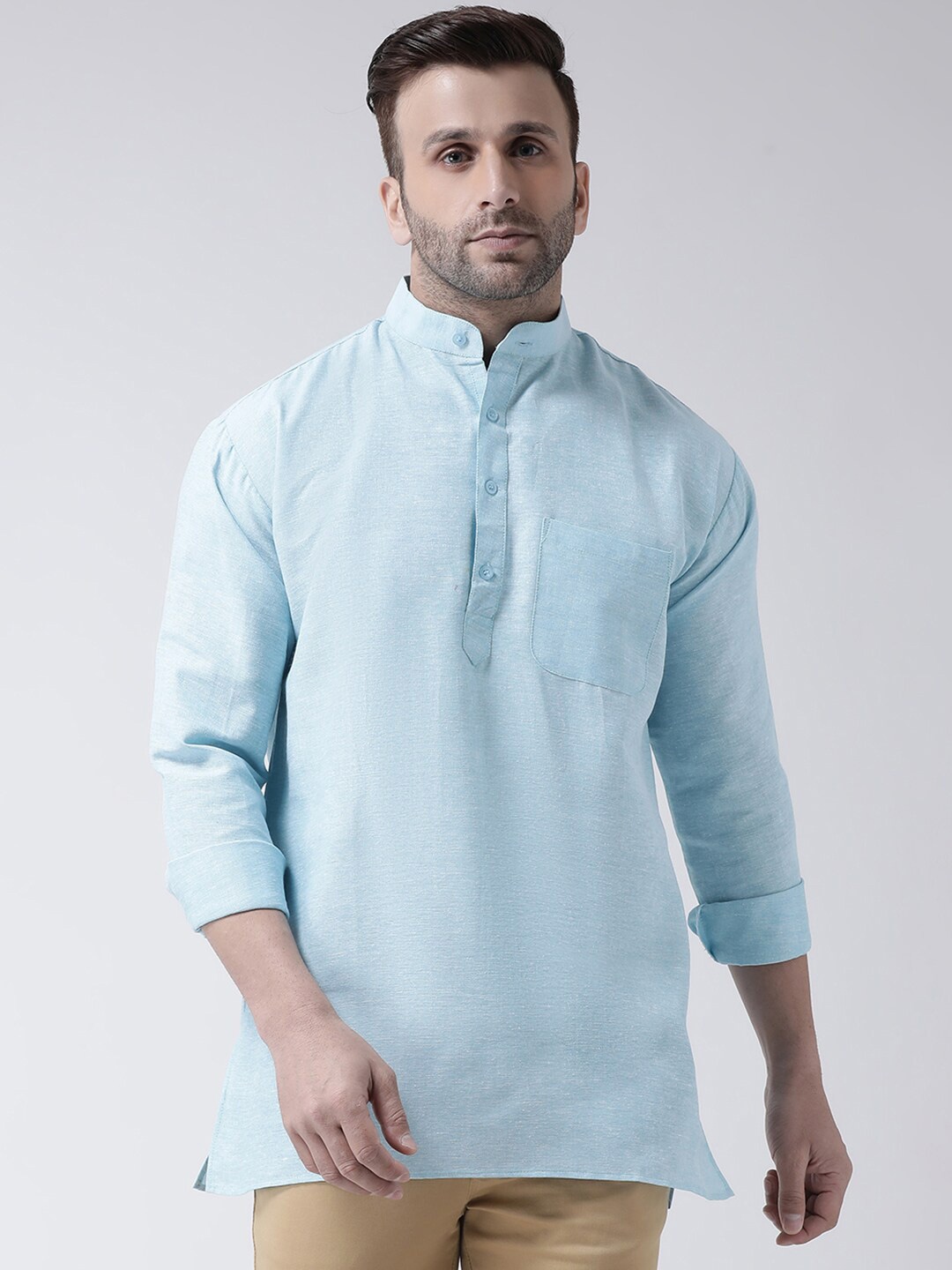 

RIAG Mandarin Collar Cotton Kurta, Blue