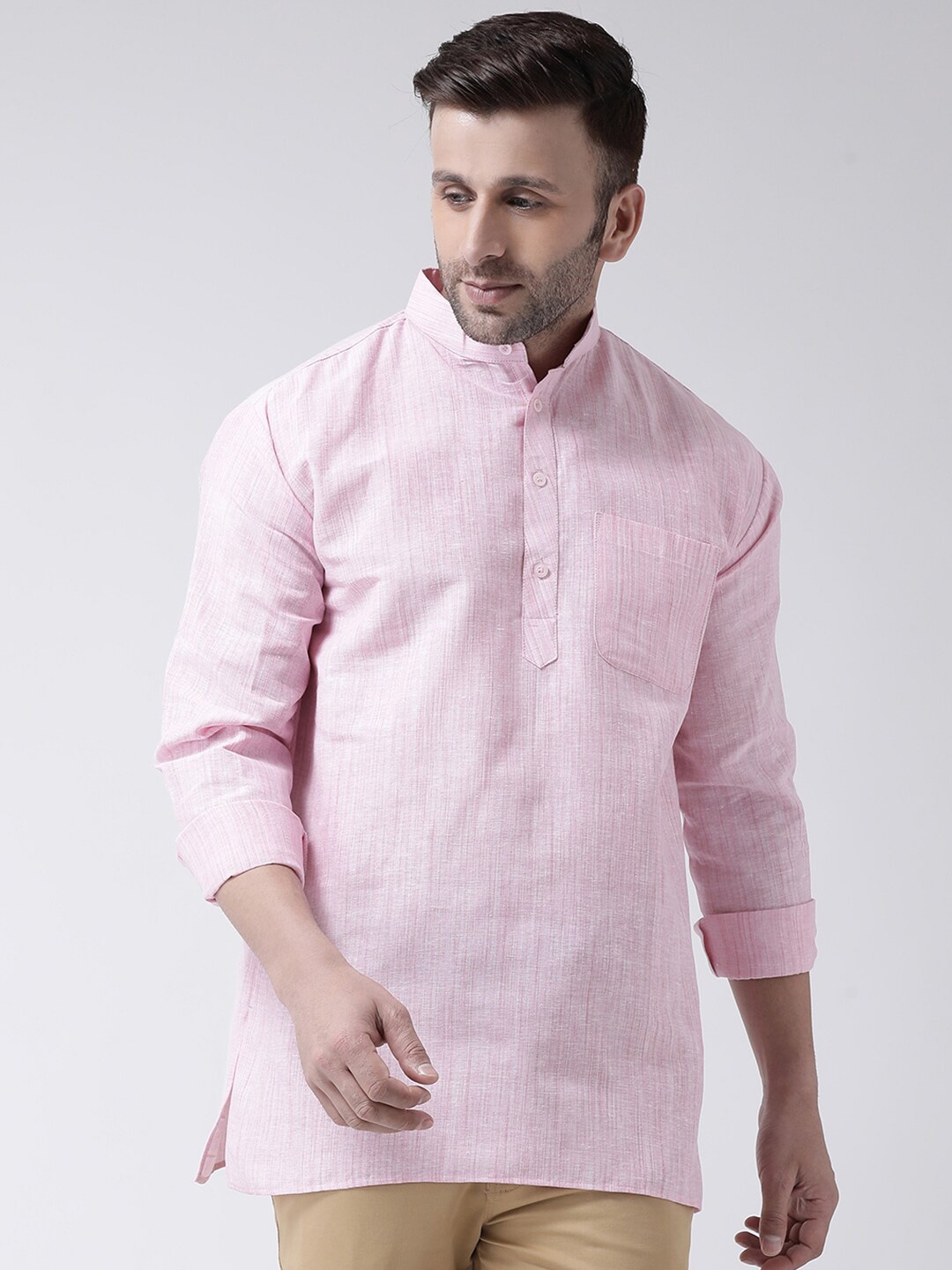 

RIAG Cotton Mandarin Collar Opaque Casual Shirt, Pink