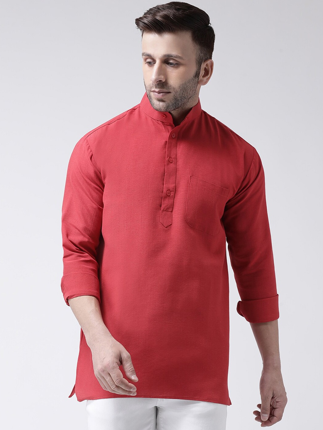 

RIAG Mandarin Collar Pure Cotton Kurta, Red