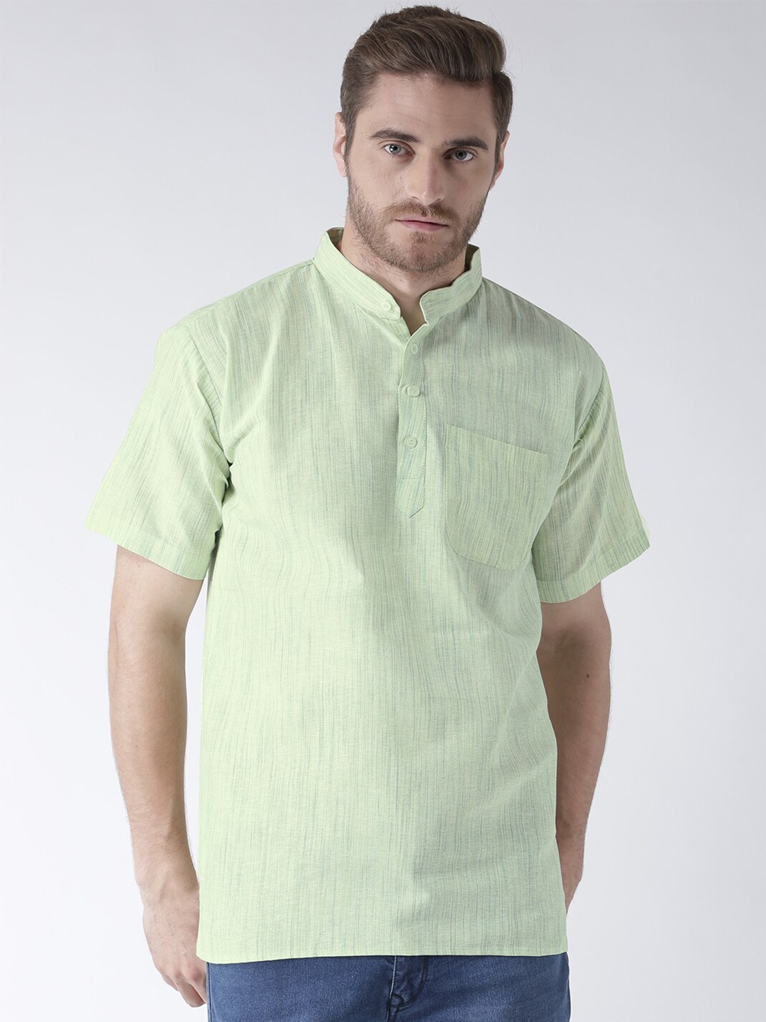 

RIAG Mandarin Collar Cotton Straight Kurta, Green
