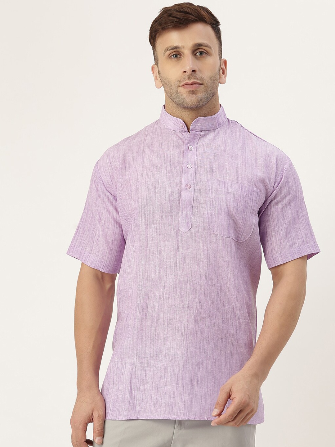 

RIAG Mandarin Collar Cotton Kurta, Purple