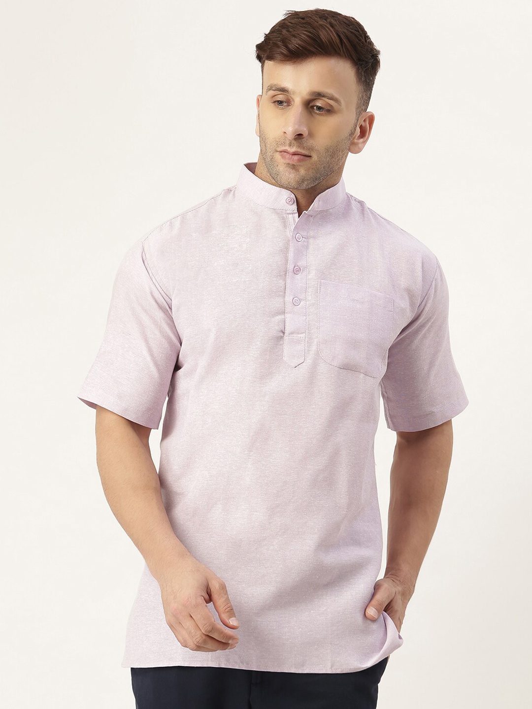 

RIAG Mandarin Collar Opaque Casual Shirt, Purple