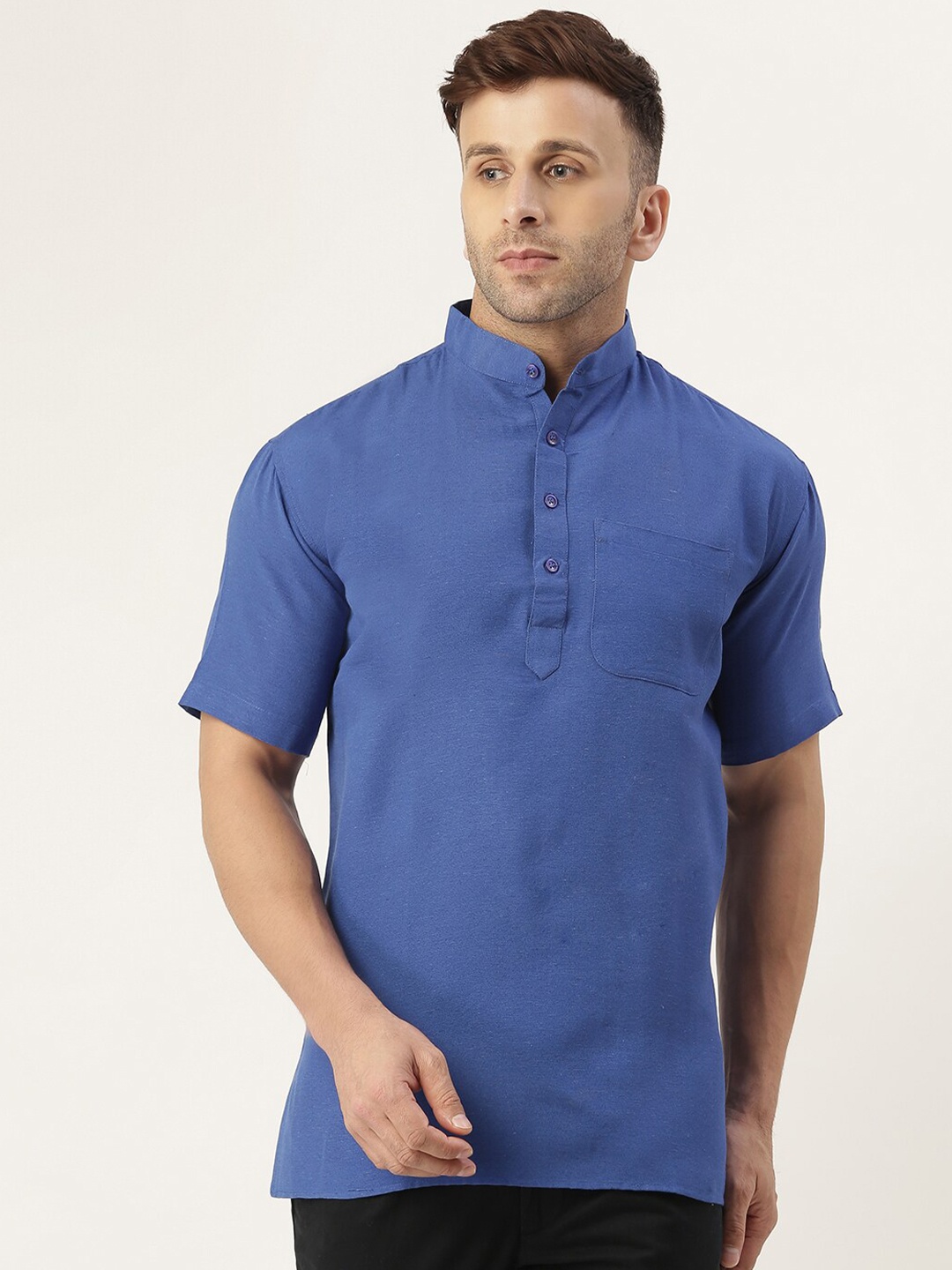 

RIAG Mandarin Collar Cotton Kurta, Blue