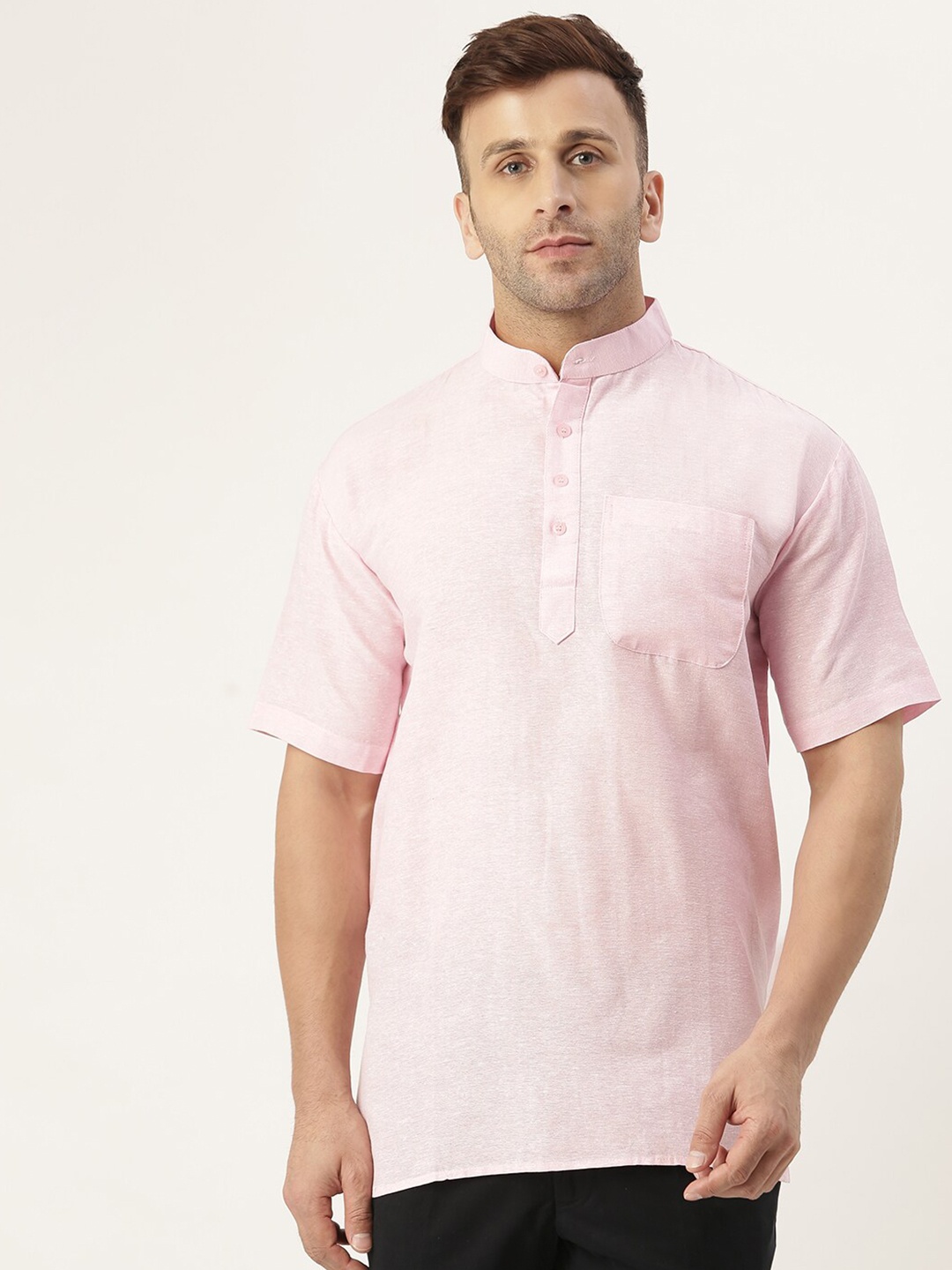 

RIAG Mandarin Collar Cotton Kurta, Pink
