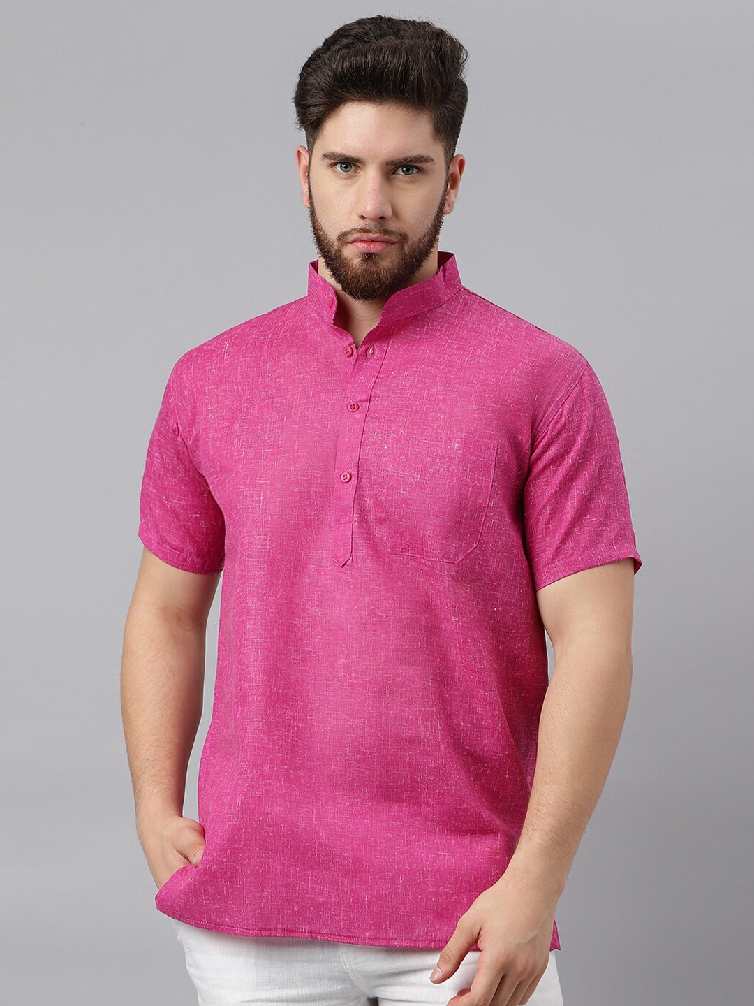 

RIAG Cotton Mandarin Collar Opaque Casual Shirt, Magenta