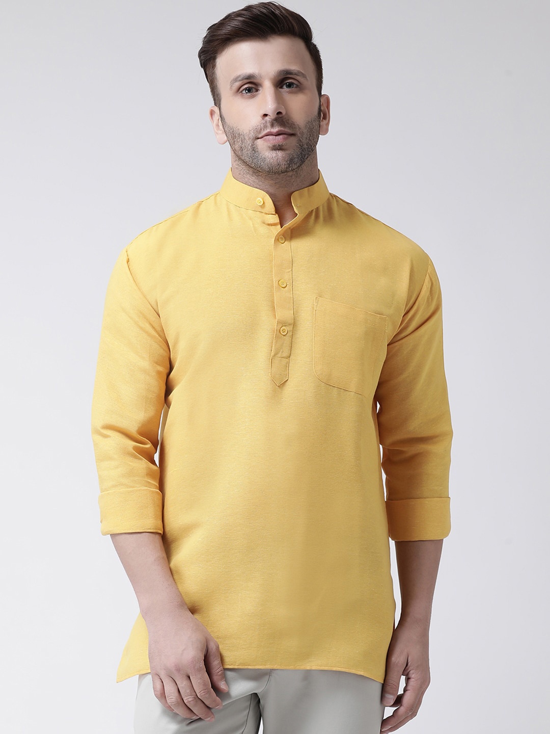 

RIAG Cotton Mandarin Collar Opaque Casual Shirt, Yellow