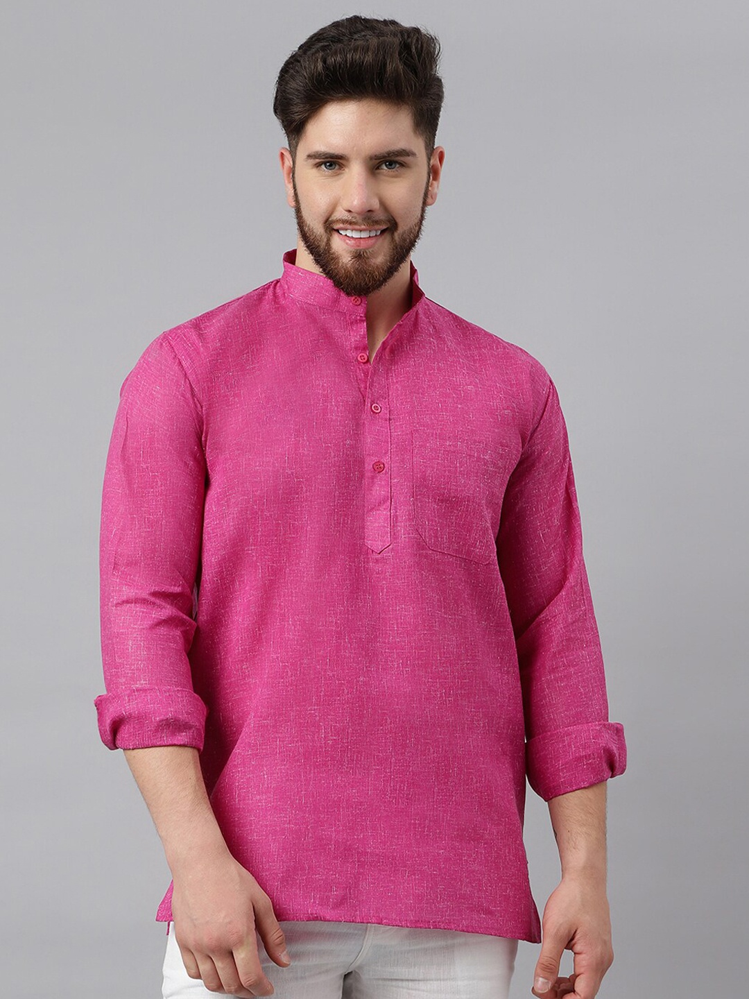 

RIAG Mandarin Collar Opaque Casual Shirt, Magenta
