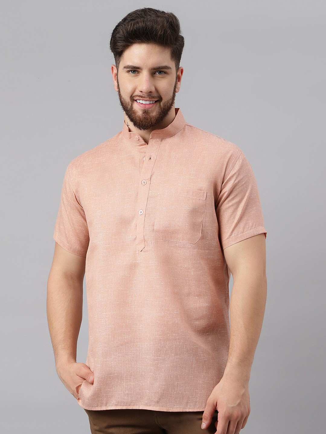 

RIAG Mandarin Collar Cotton Kurta, Beige