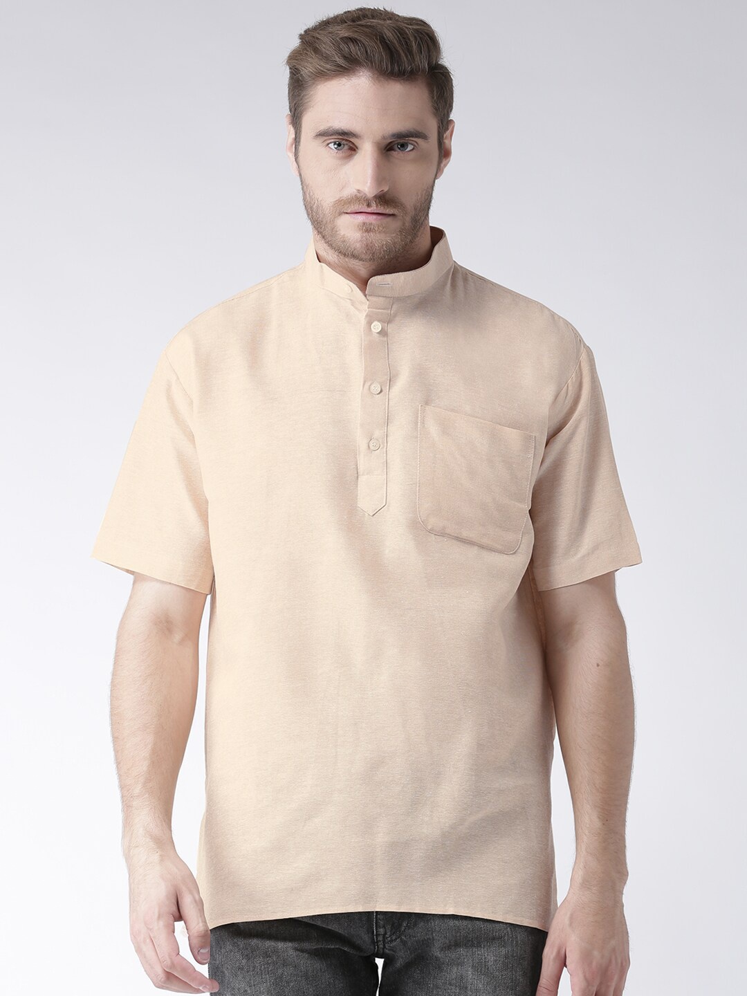 

RIAG Mandarin Collar Cotton Kurta, Beige