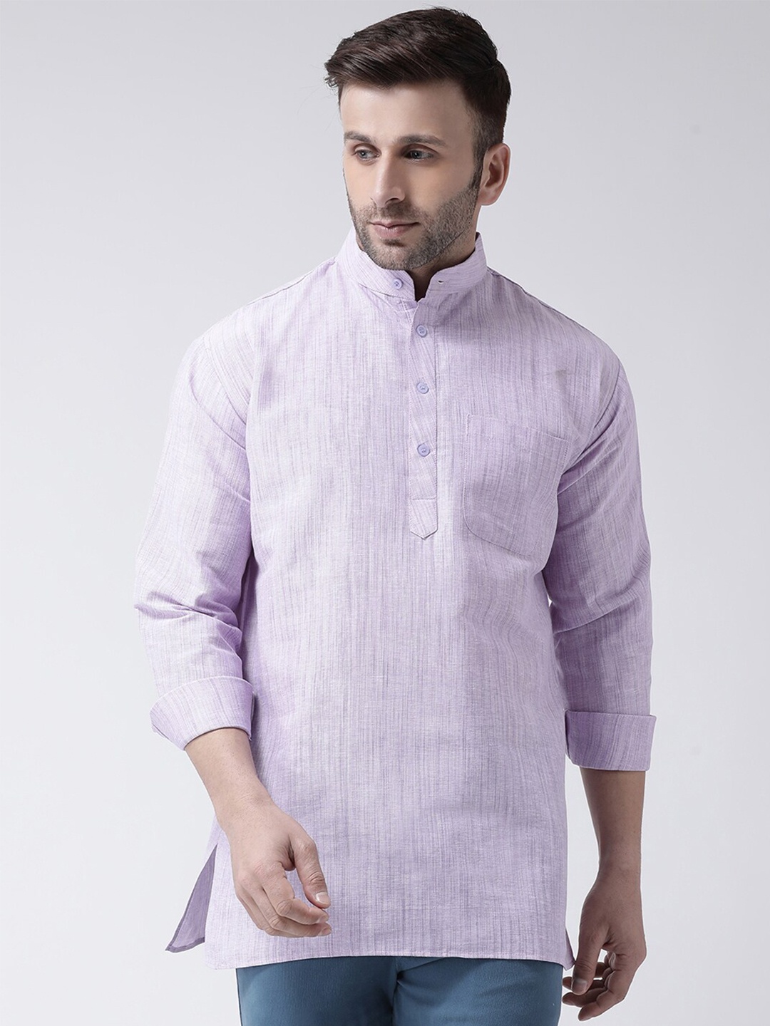 

RIAG Pinstriped Cotton Mandarin Collar Opaque Casual Shirt, Purple
