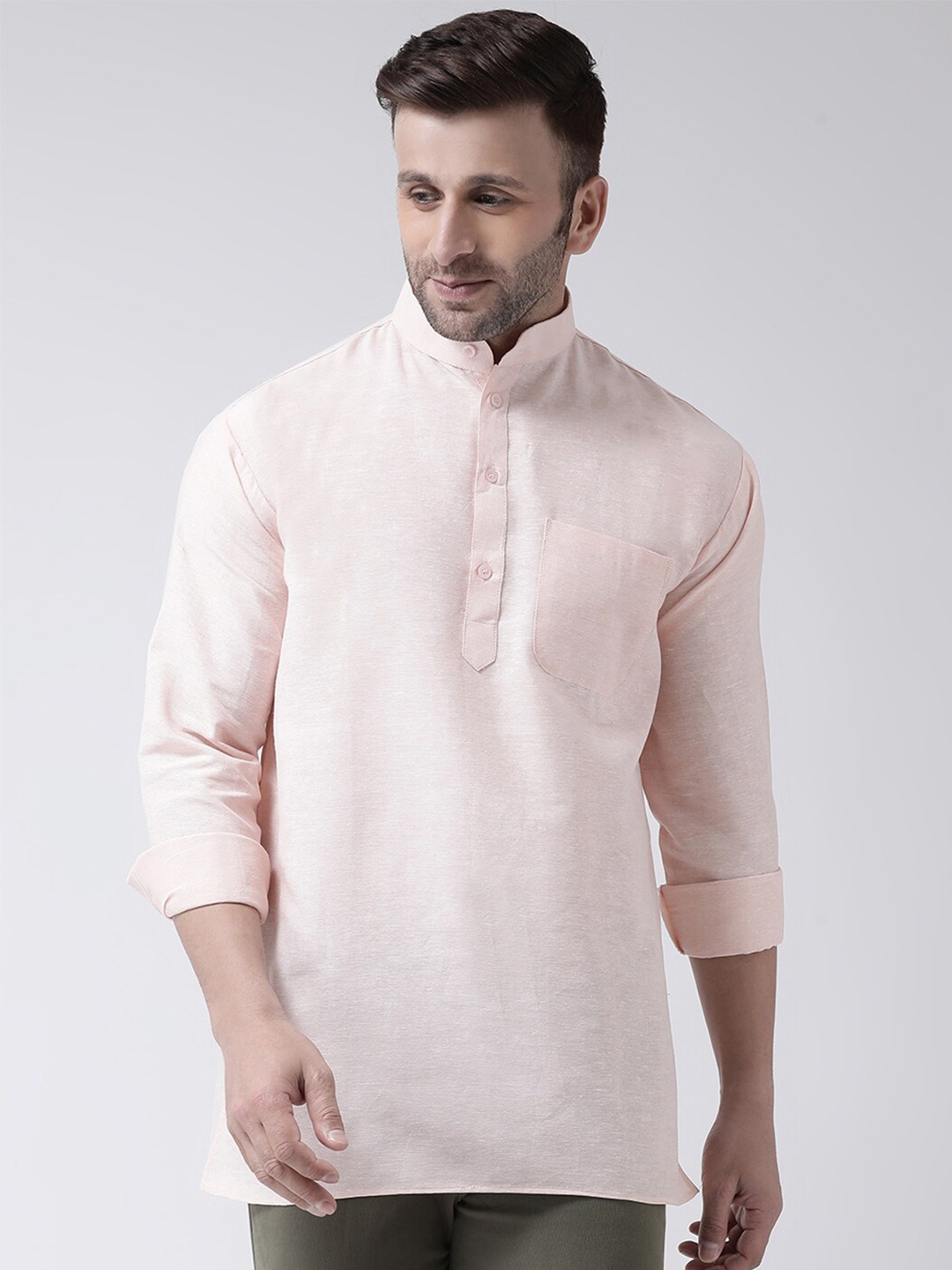 

RIAG Mandarin Collar Opaque Cotton Casual Shirt, Beige