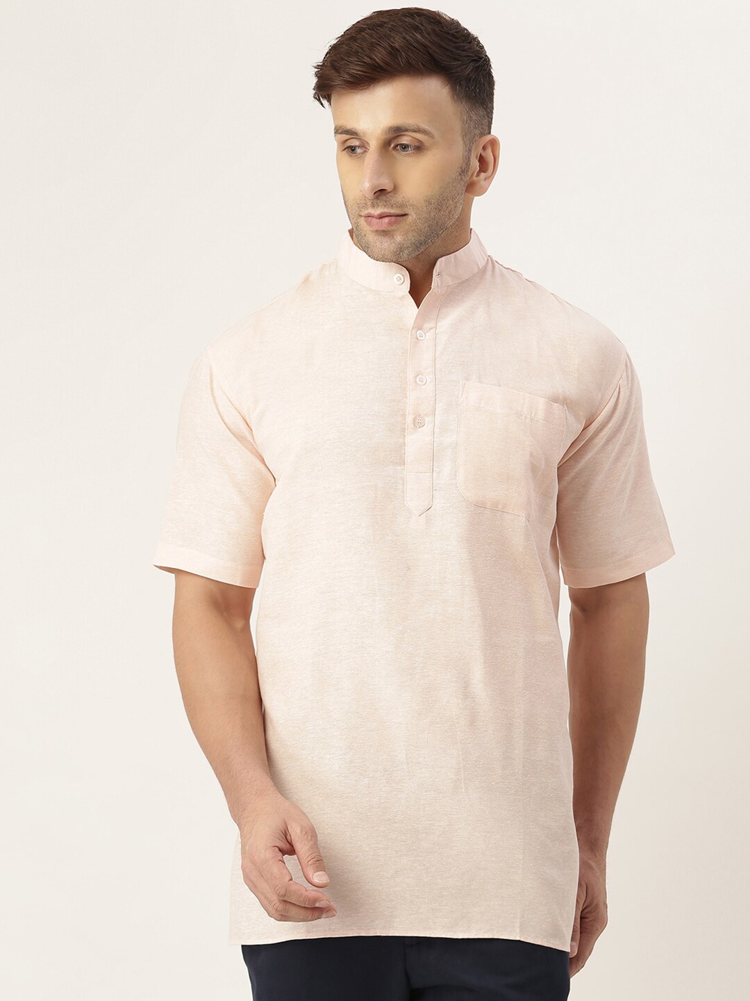 

RIAG Mandarin Collar Cotton Kurta, Beige