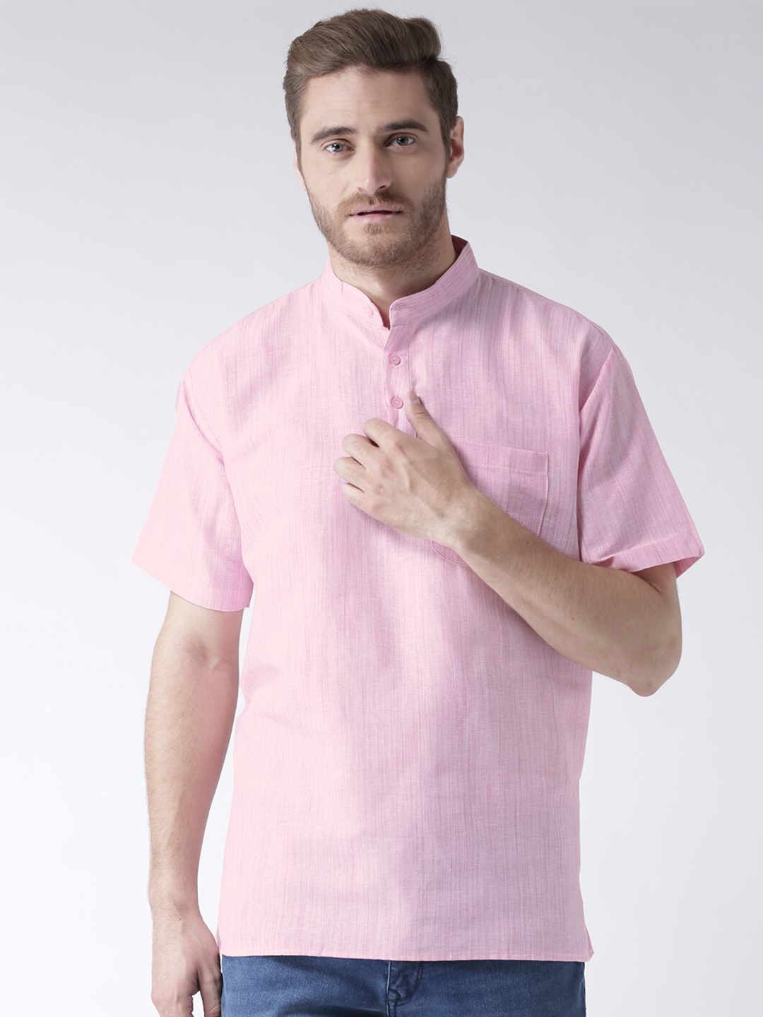 

RIAG Mandarin Collar Opaque Casual Shirt, Pink