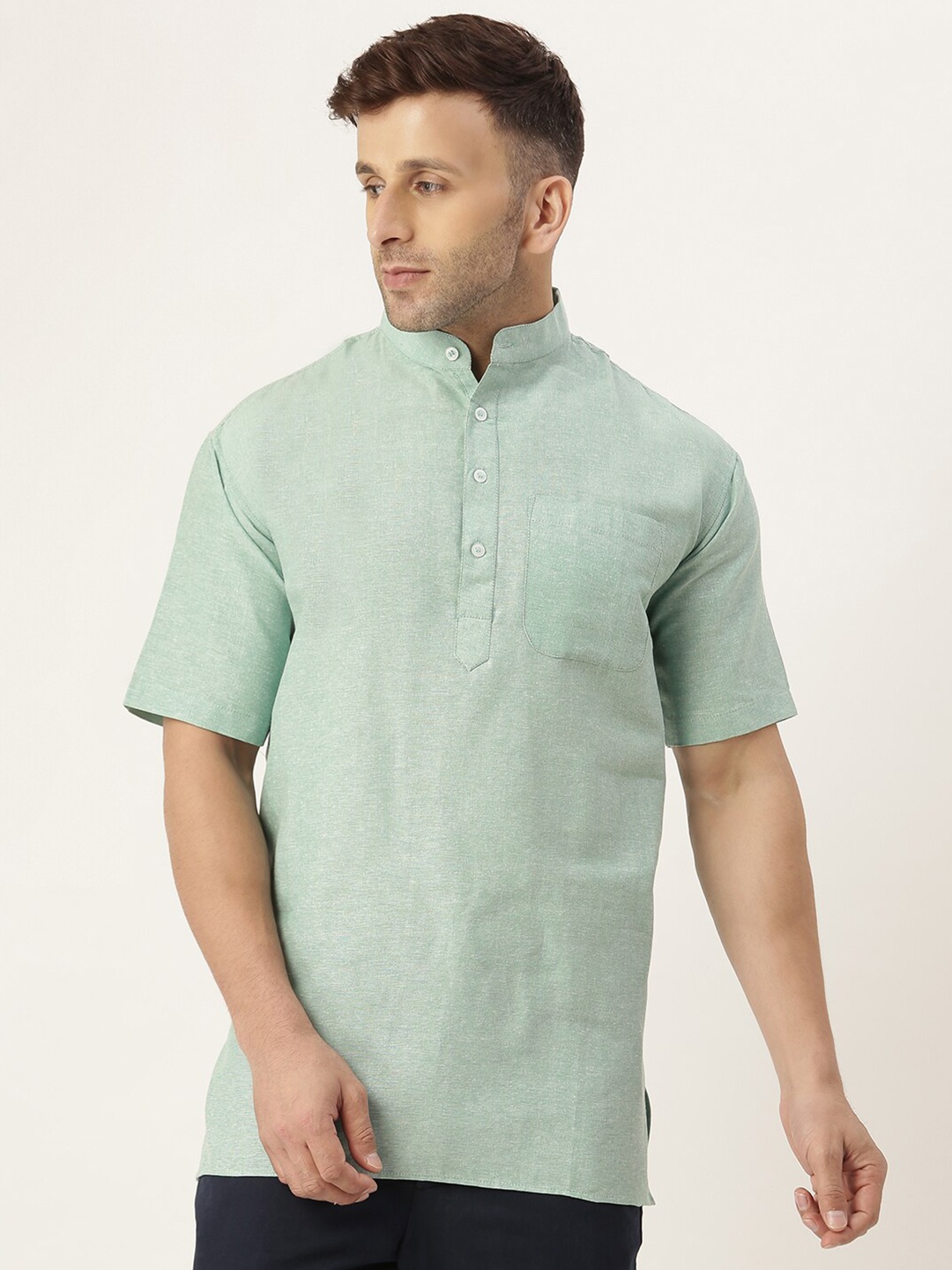 

RIAG Mandarin Collar Pure Cotton Straight Kurta, Green