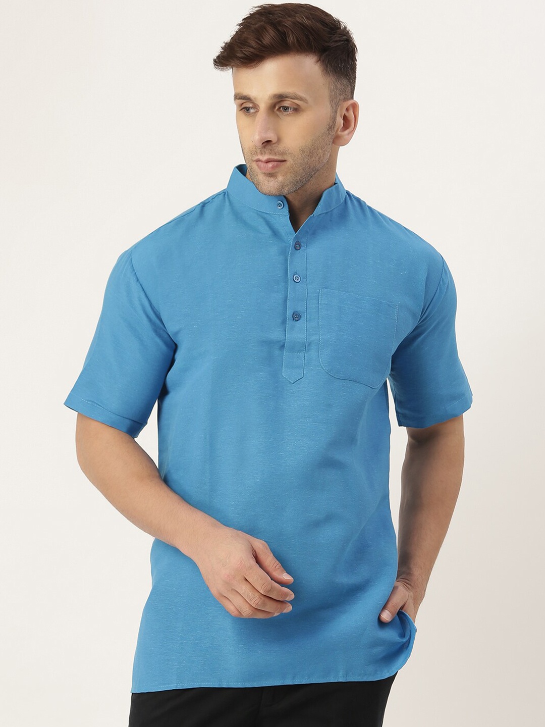

RIAG Mandarin Collar Cotton Kurta, Blue