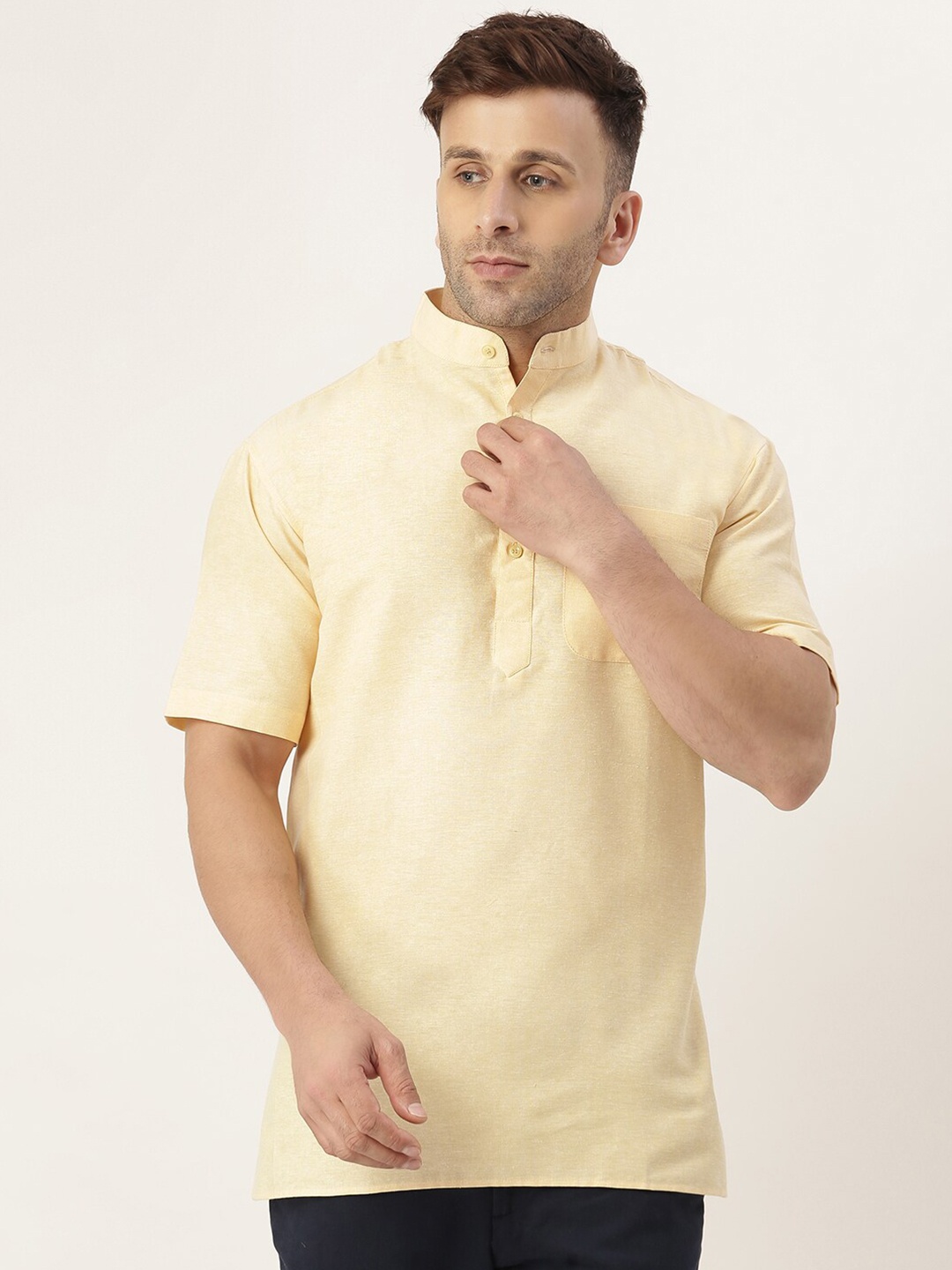 

RIAG Mandarin Collar Cotton Kurta, Yellow