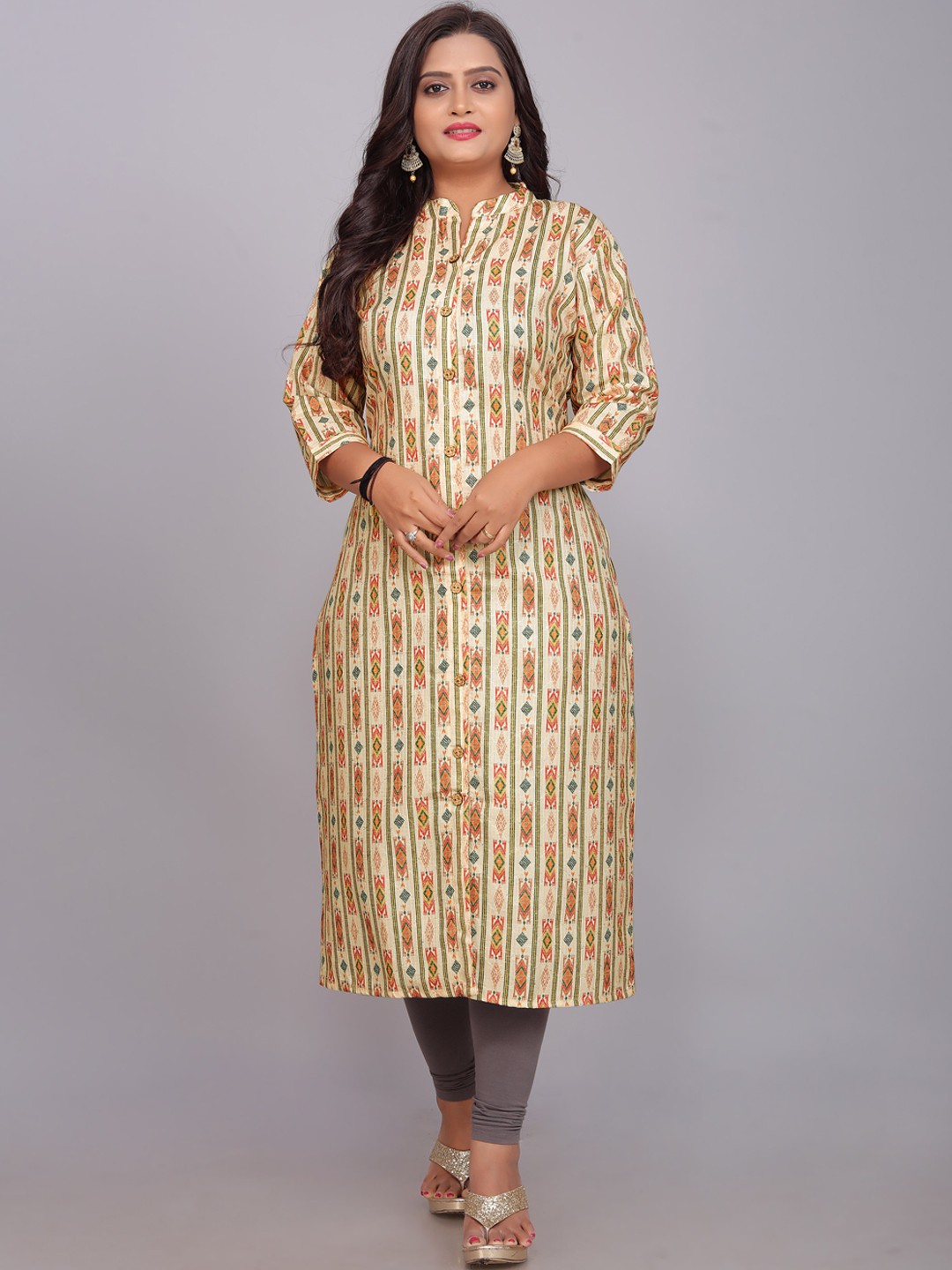 

Indian Fashionista Ethnic Motifs Printed Cotton Linen Kurta, Mustard