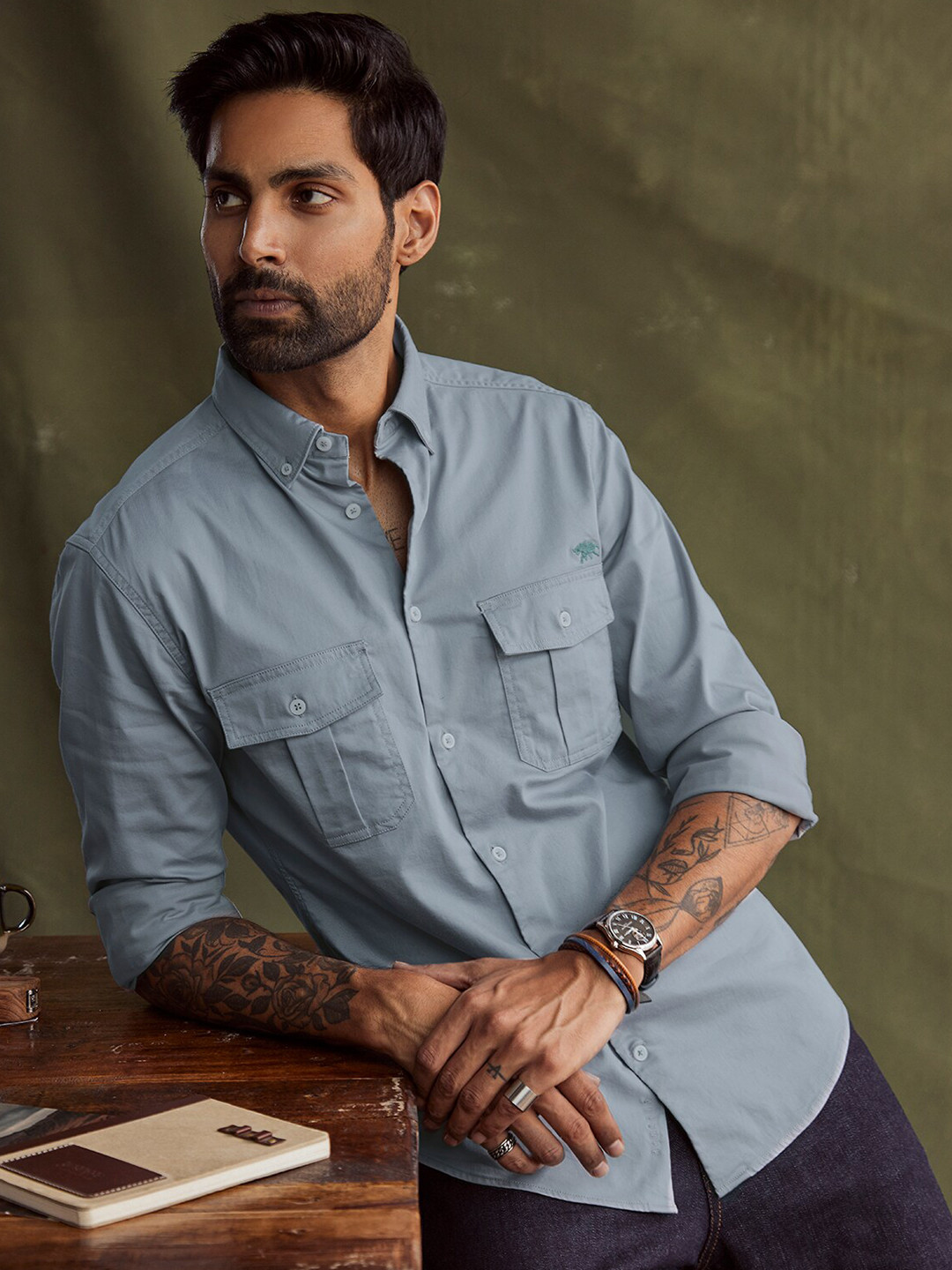 

Andamen Premium Button Down Collar Slim Fit Cotton Casual Shirt, Grey