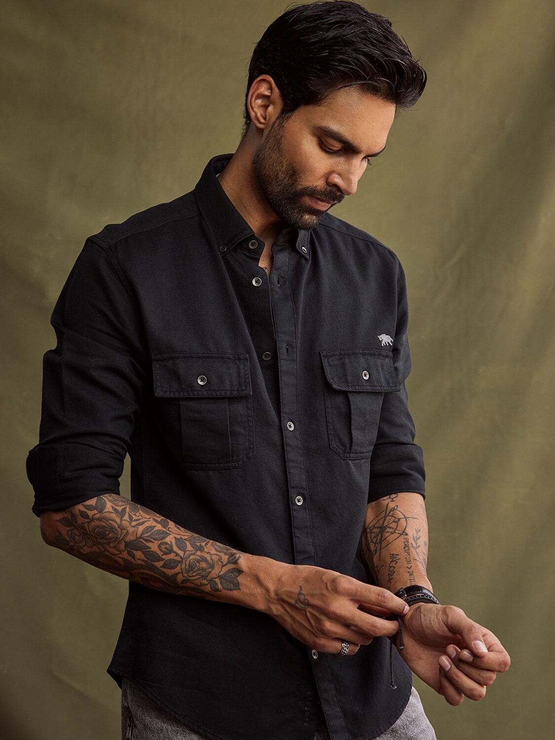 

Andamen Premium Button Down Collar Regular Fit Cotton Casual Shirt, Black