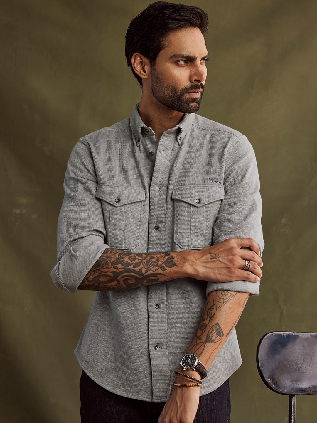 

Andamen Premium Button Down Collar Cotton Casual Shirt, Grey