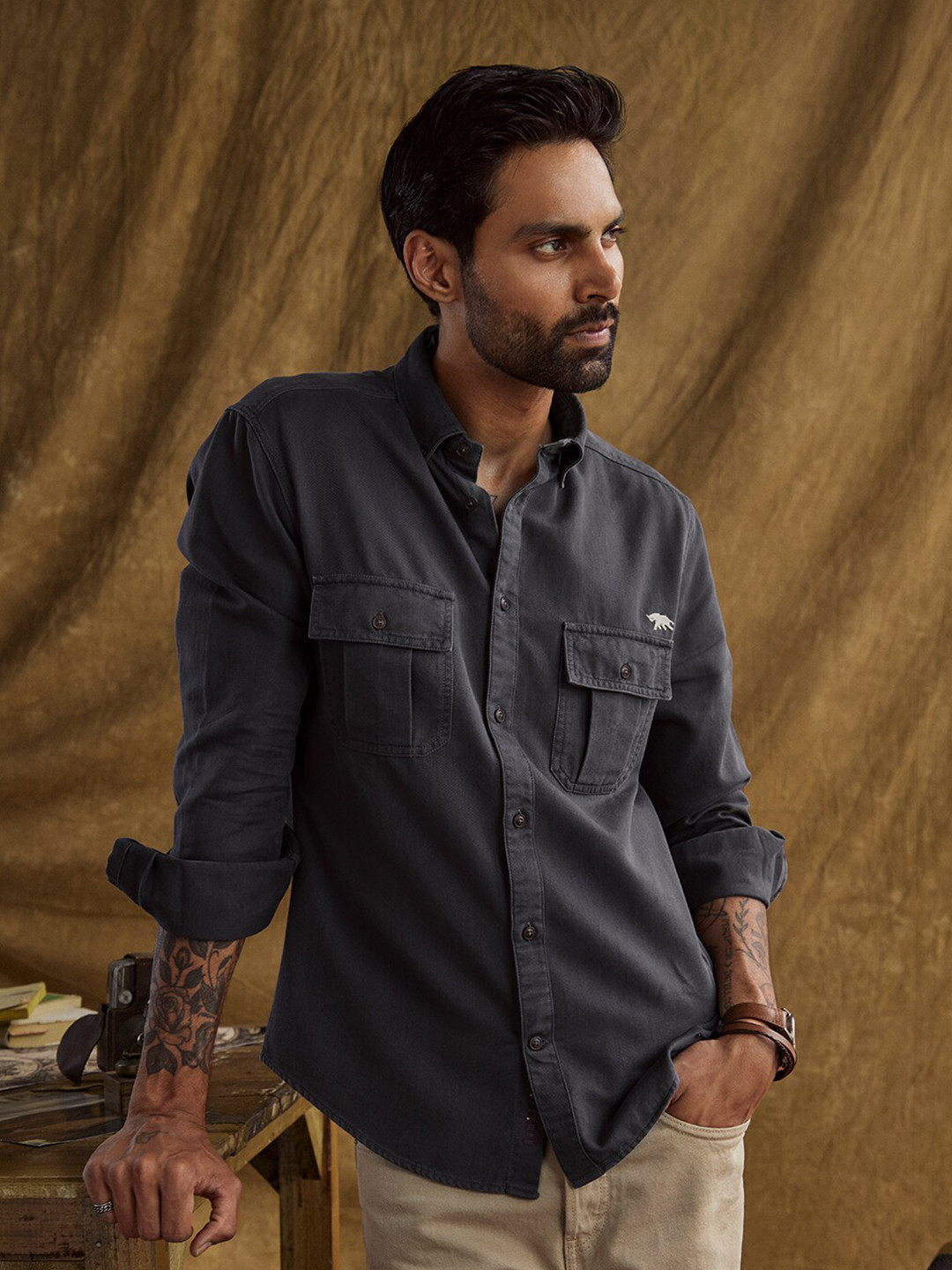 

Andamen Premium Button Down Collar Regular Fit Cotton Casual Shirt, Grey