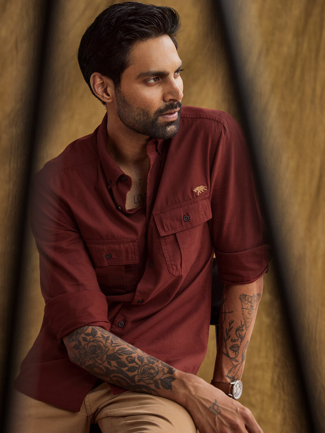 

Andamen Premium Button Down Collar Slim Fit Cotton Casual Shirt, Red