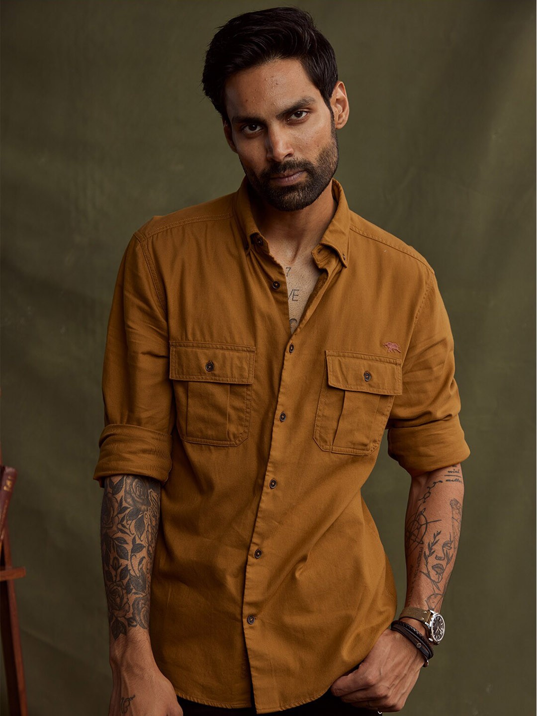 

Andamen Premium Button Down Collar Slim Fit Cotton Casual Shirt, Brown