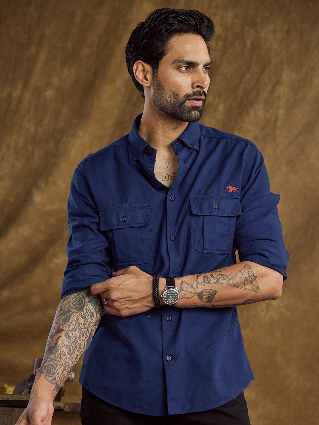 

Andamen Slim Fit Button Collar Shirt, Blue