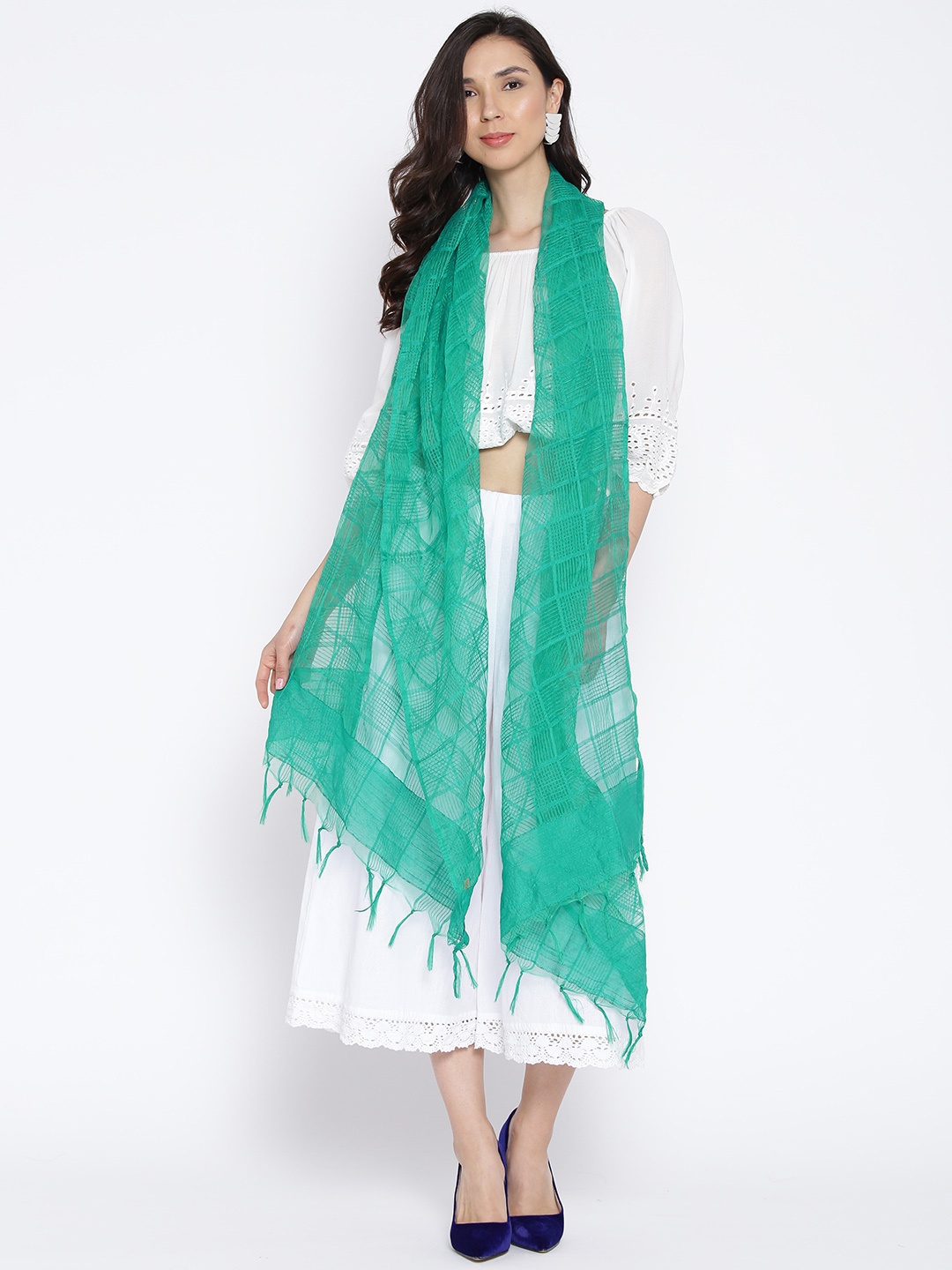 

AURELIA Green Self-Checked Dupatta