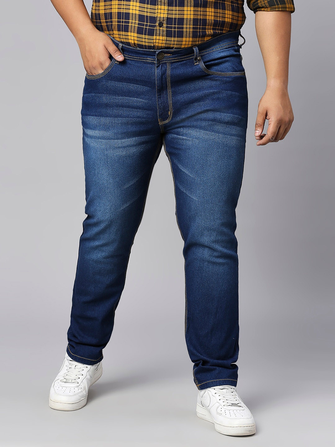 

HJ HASASI Men Mid Rise Clean Look Light Fade Whiskers Stretchable Jeans, Blue