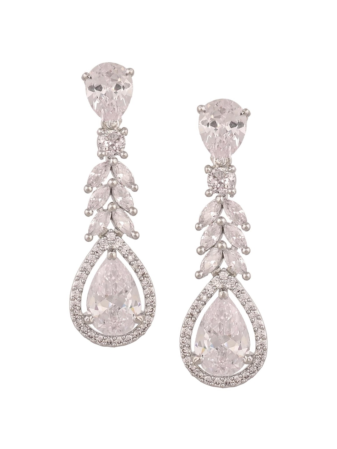 

RATNAVALI JEWELS Silver-plated American Diamond Studded Teardrop Shaped Drop Earrings