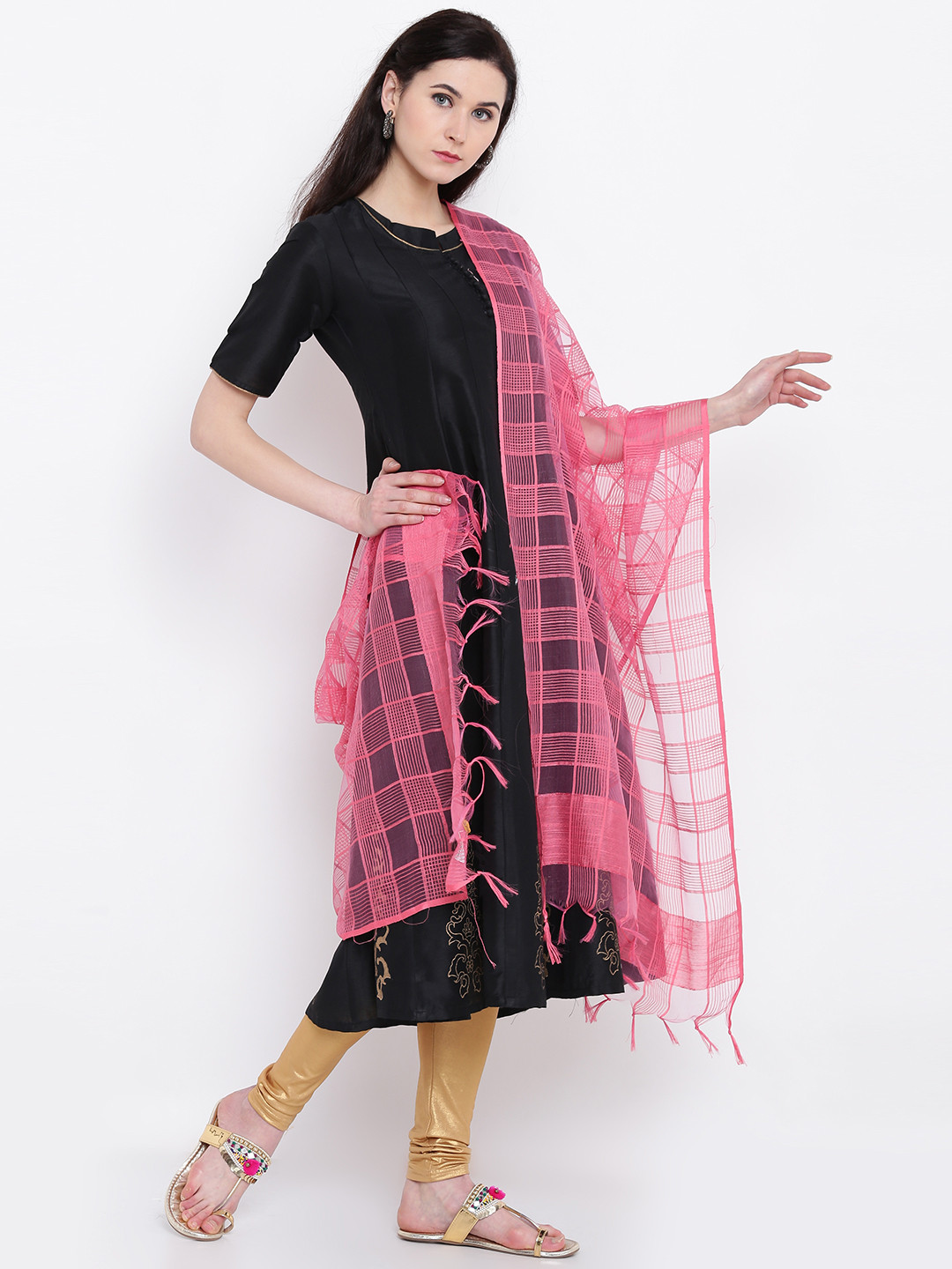 

AURELIA Pink Self-Checked Dupatta