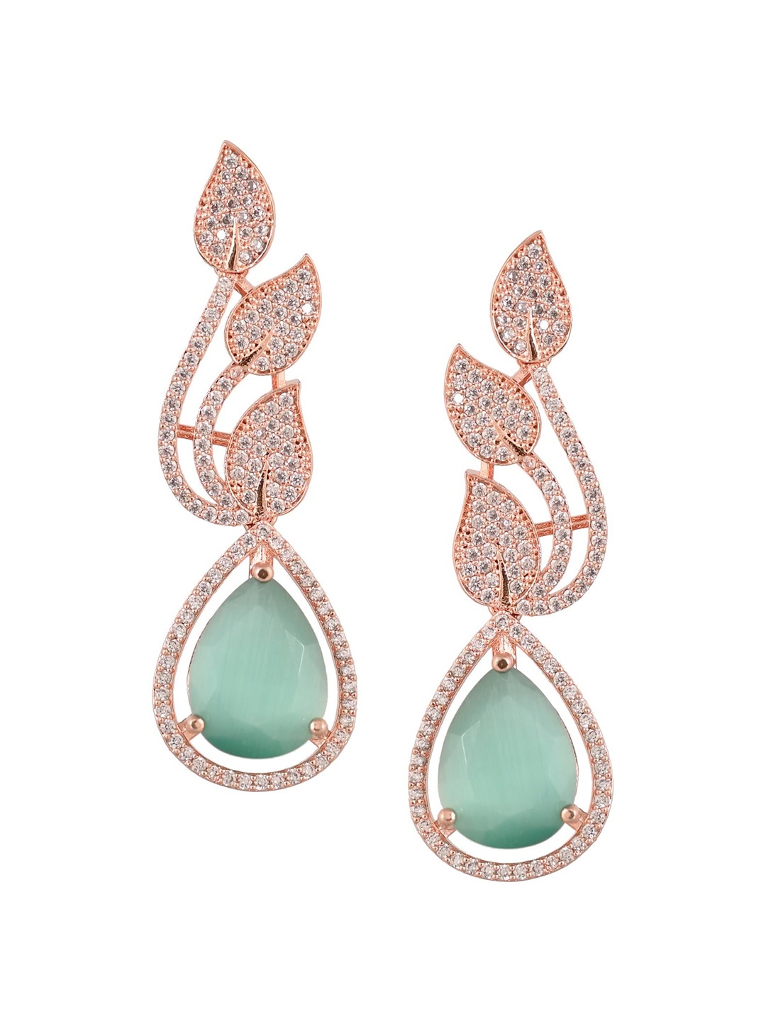 

RATNAVALI JEWELS Rose Gold-Plated Teardrop Shaped Drop Earrings