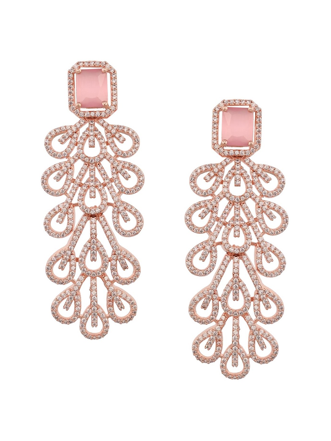 

RATNAVALI JEWELS Rose Gold-Plated American Diamond Teardrop Shaped Drop Earrings