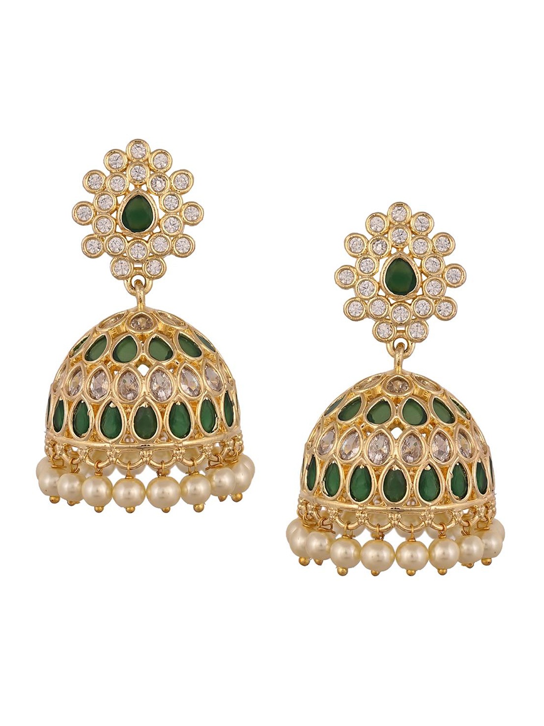 

RATNAVALI JEWELS Gold-Plated Domed Shaped Jhumkas