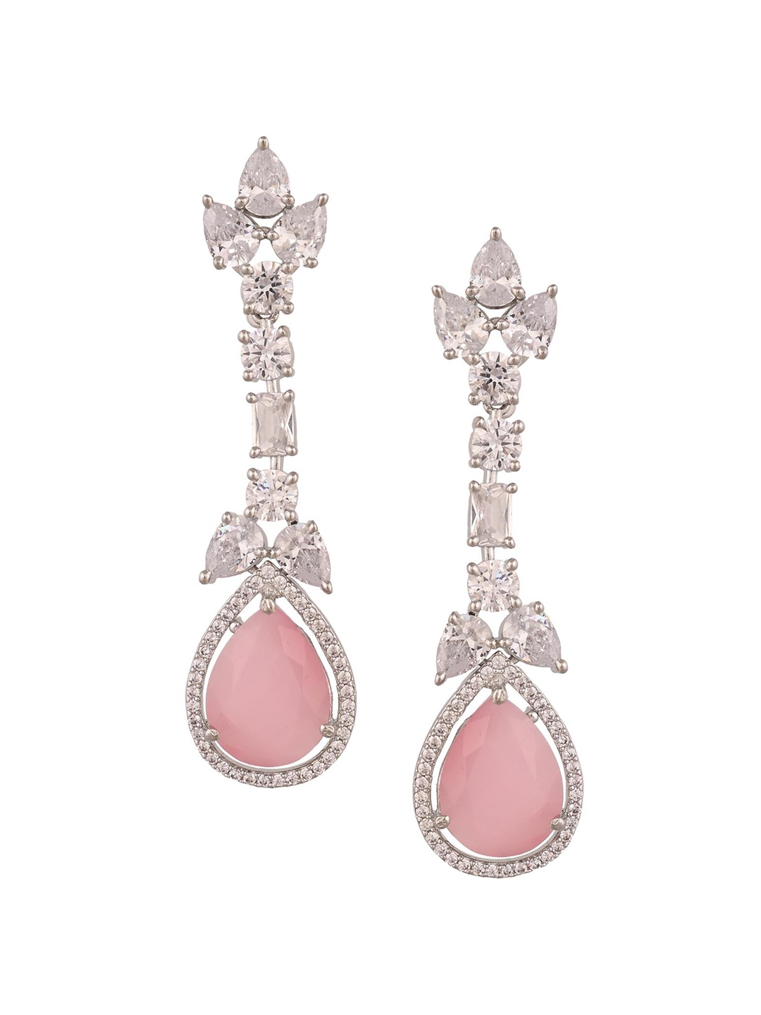 

RATNAVALI JEWELS Silver-Plated American Diamond Studded Teardrop Shaped Drop Earrings