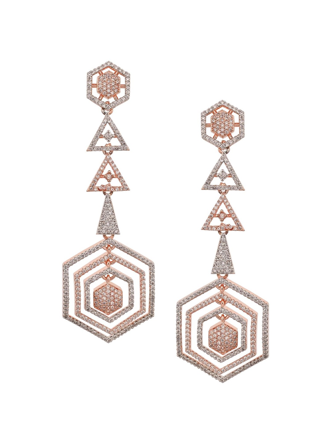 

RATNAVALI JEWELS Rose Gold-Plated Geometric American Diamond Teardrop Shaped Drop Earrings