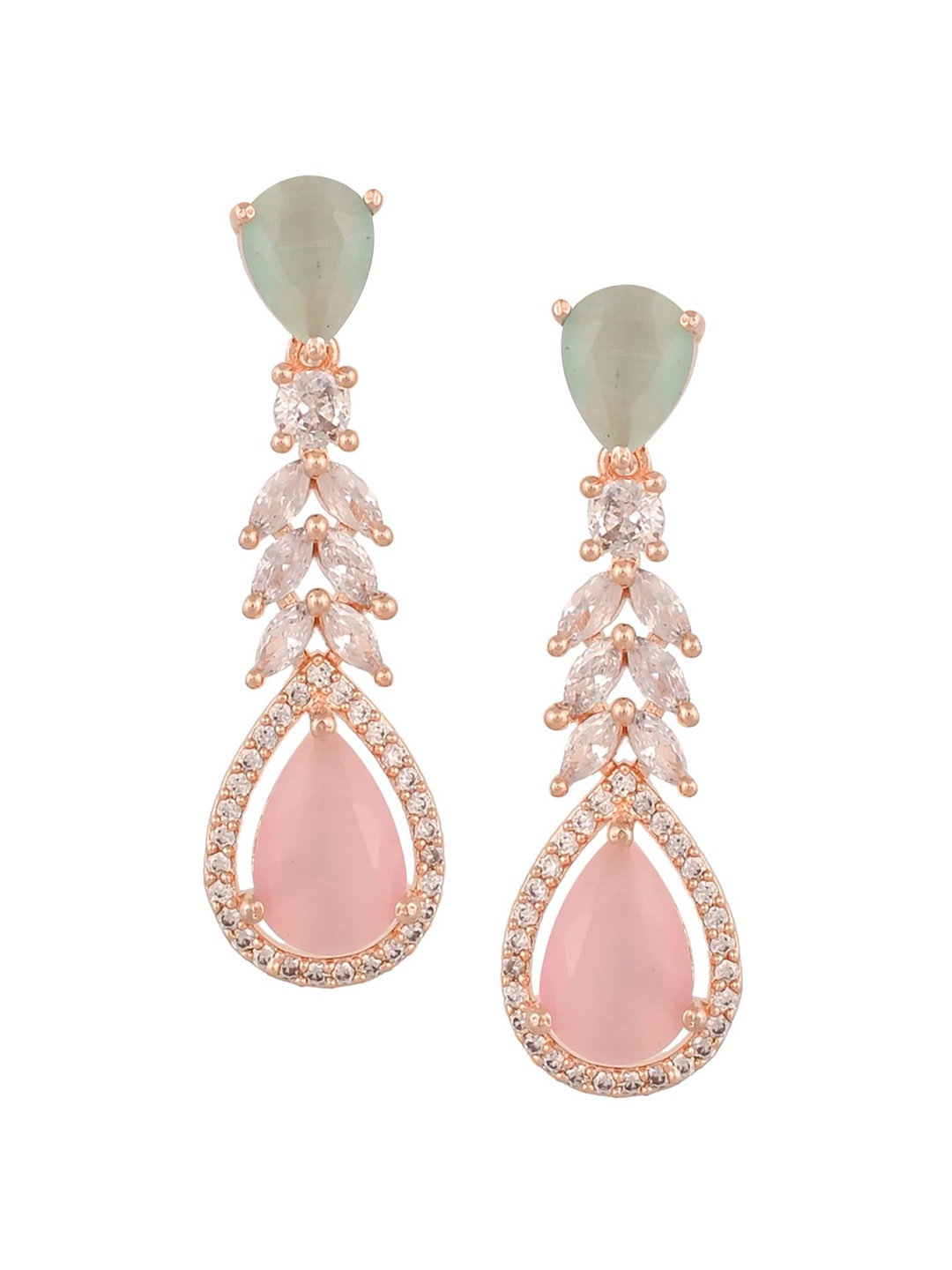 

RATNAVALI JEWELS Rose Gold-Plated Teardrop Shaped Drop Earrings