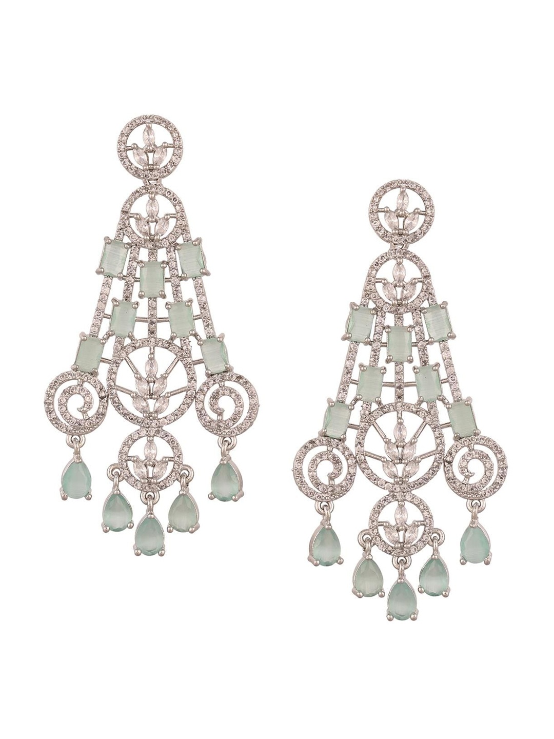 

RATNAVALI JEWELS Silver-Plated American Diamond Studded Drop Earrings