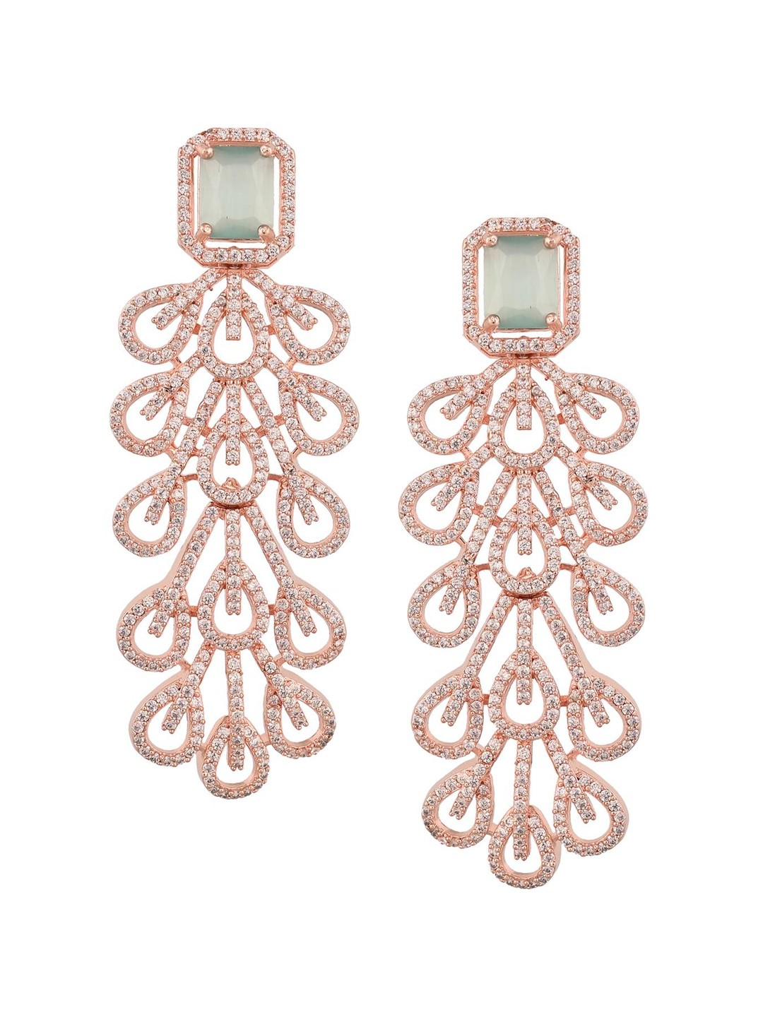 

RATNAVALI JEWELS Rose Gold-Plated American Diamond Studded Teardrop Shaped Drop Earrings
