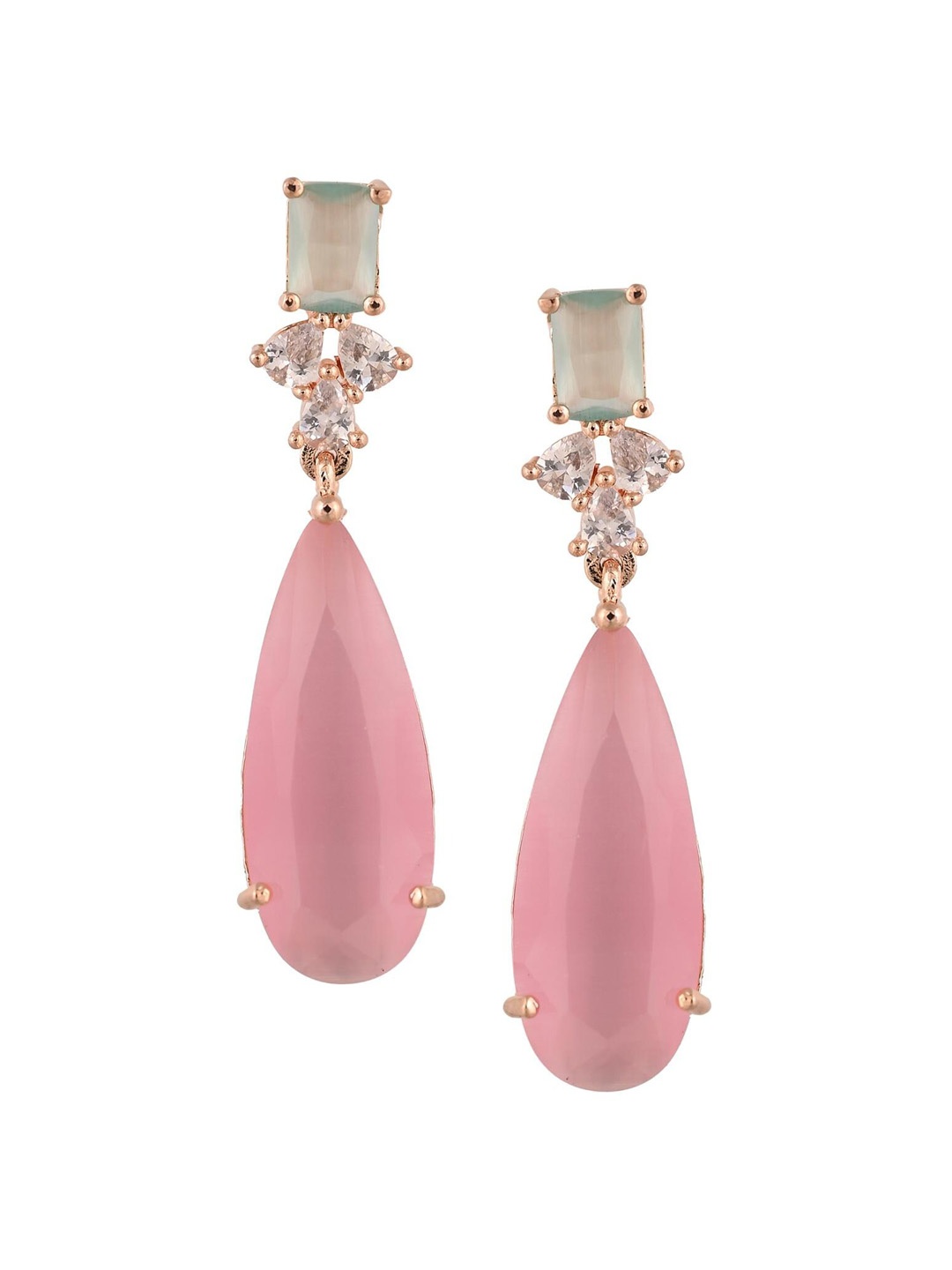 

RATNAVALI JEWELS Rose-Gold Plated Teardrop Shaped Drop Earrings