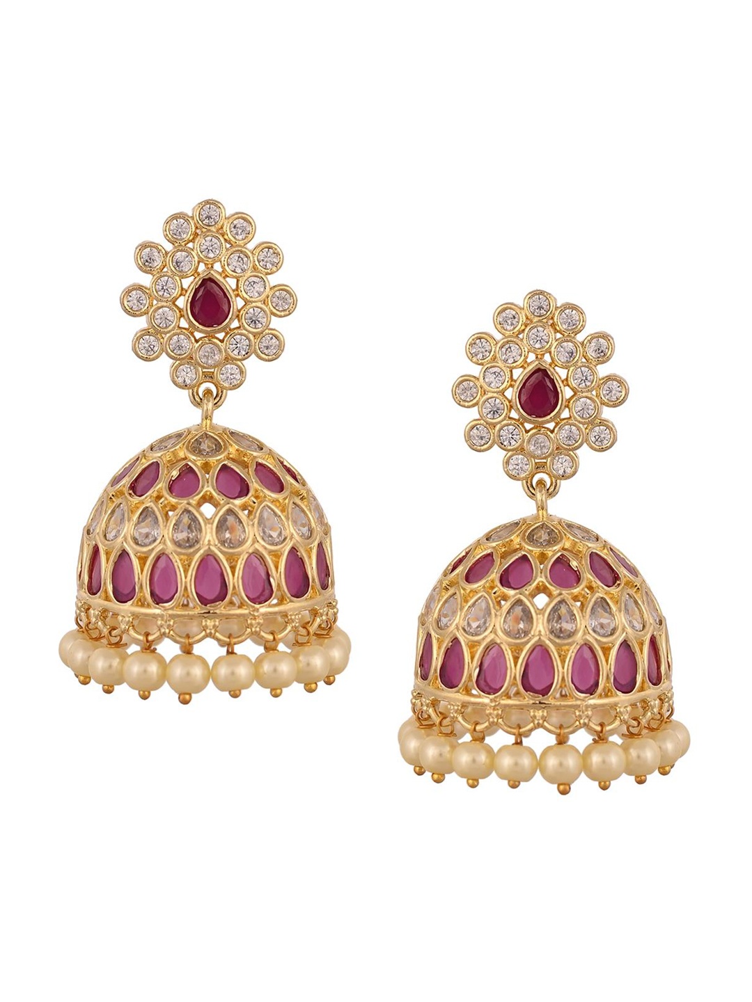 

RATNAVALI JEWELS Gold-Plated Dome Shaped Jhumkas
