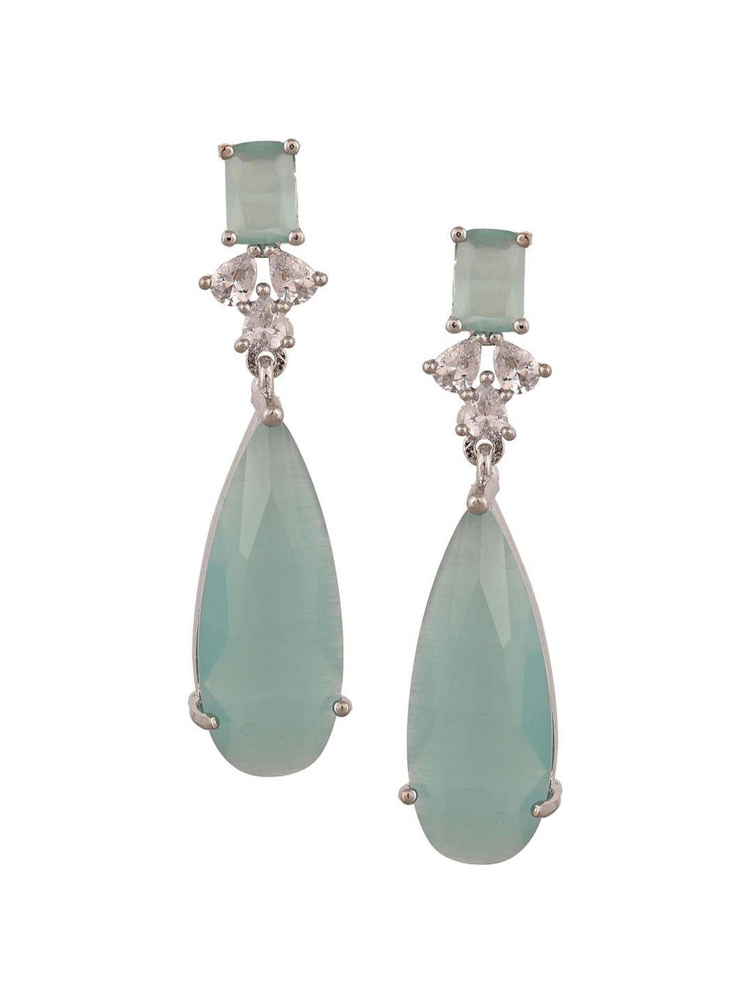 

RATNAVALI JEWELS Silver-Plated American Diamond Studded Teardrop Shaped Drop Earrings