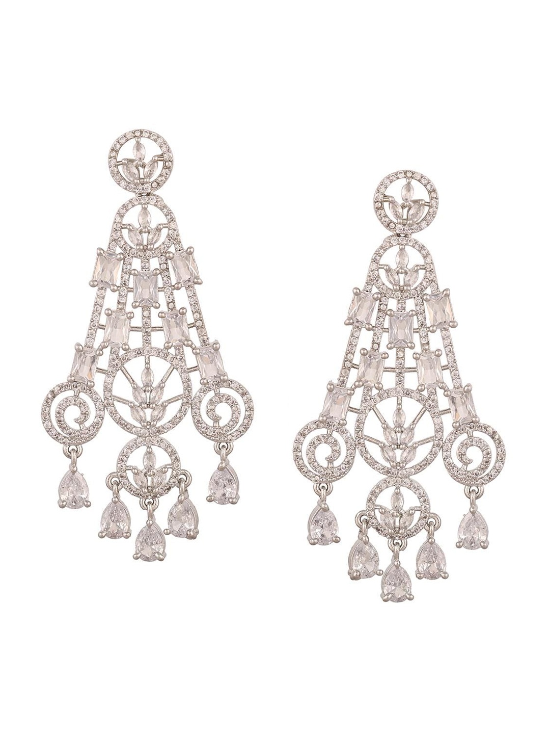 

RATNAVALI JEWELS Silver-Plated Teardrop Shaped Chandelier Drop Earrings