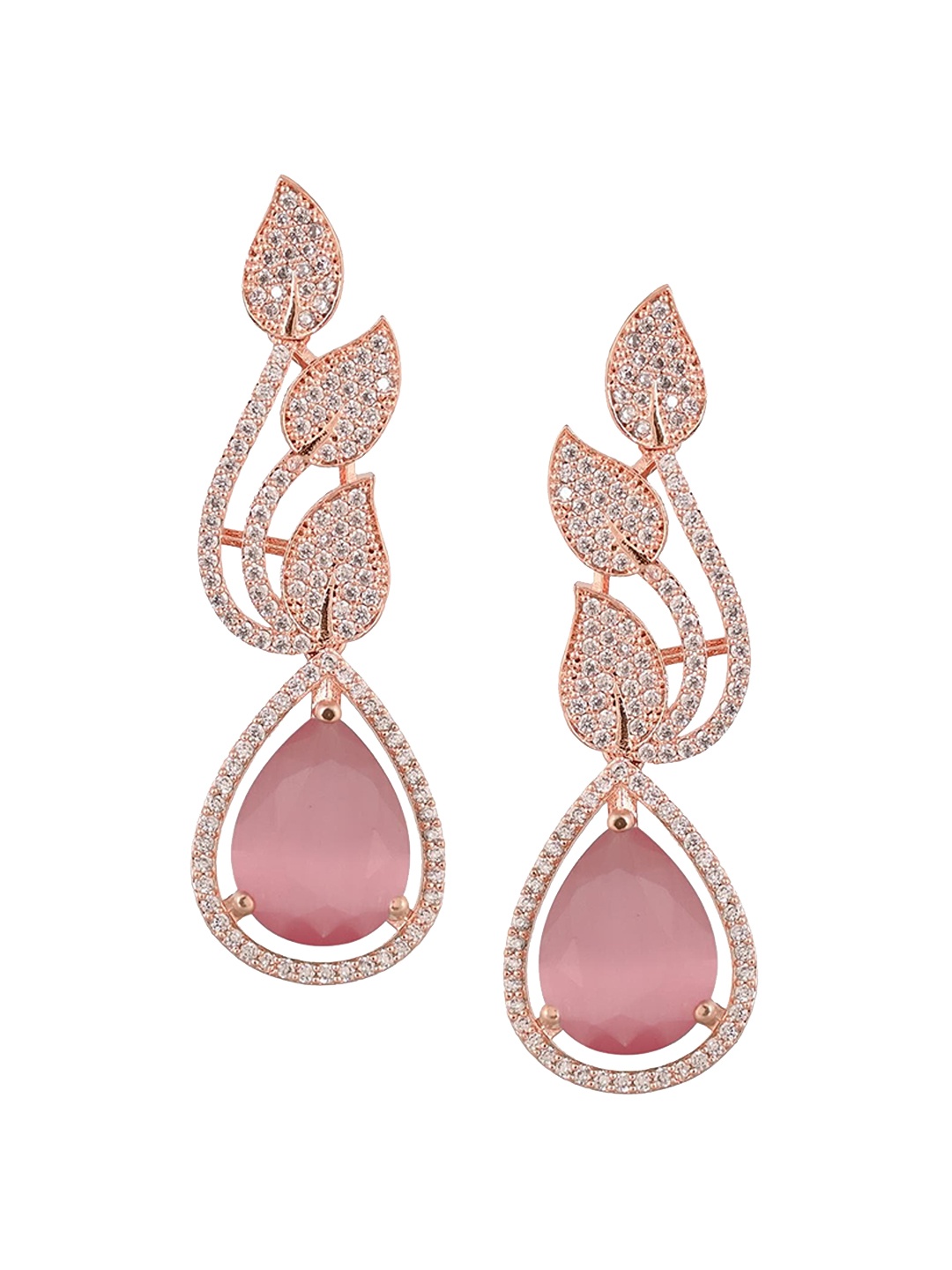 

RATNAVALI JEWELS Rose Gold-Plated Teardrop Shaped Drop Earrings