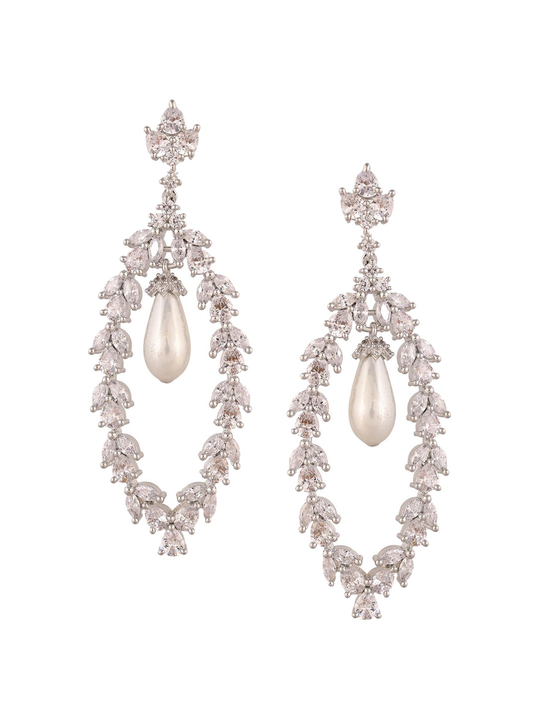 

RATNAVALI JEWELS Silver-Plated Teardrop Shaped Drop Earrings