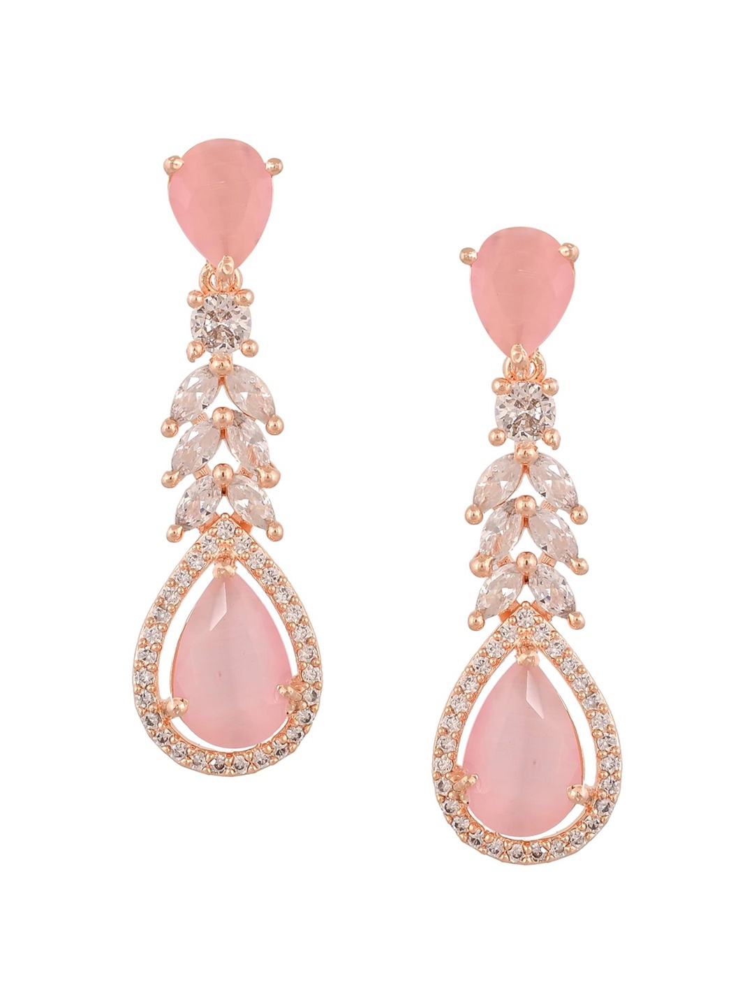 

RATNAVALI JEWELS Rose Gold-Plated American Diamond Teardrop Shaped Drop Earrings