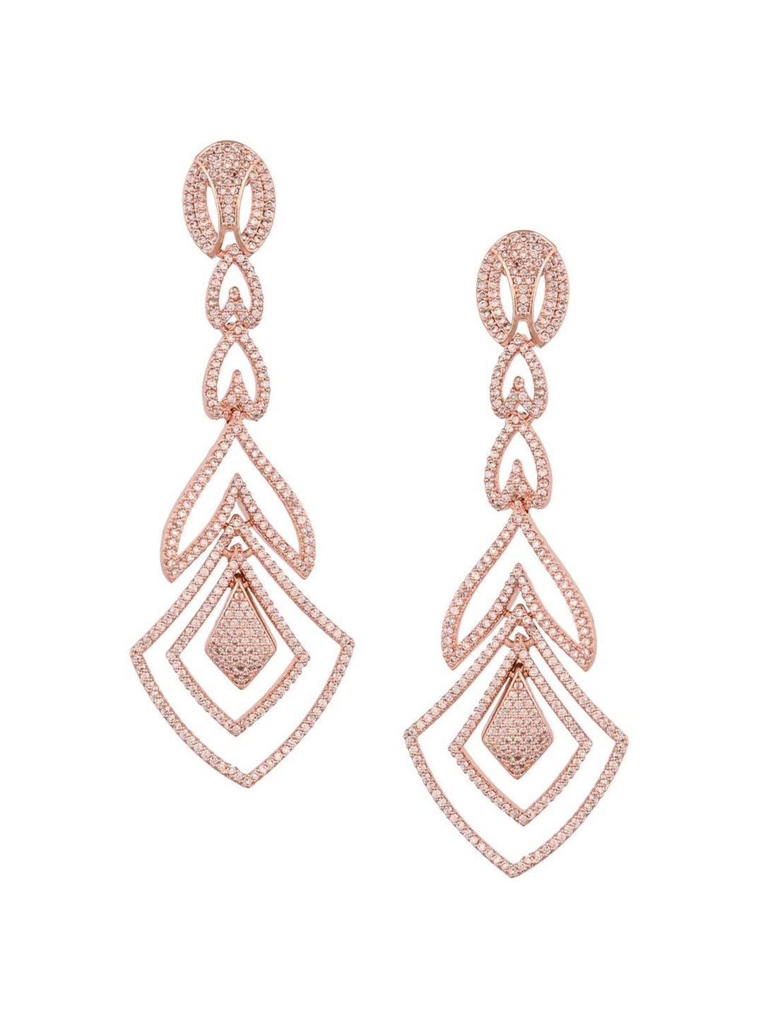 

RATNAVALI JEWELS Rose Gold-Plated American Diamond Studded Geomtric Shaped Drop Earrings