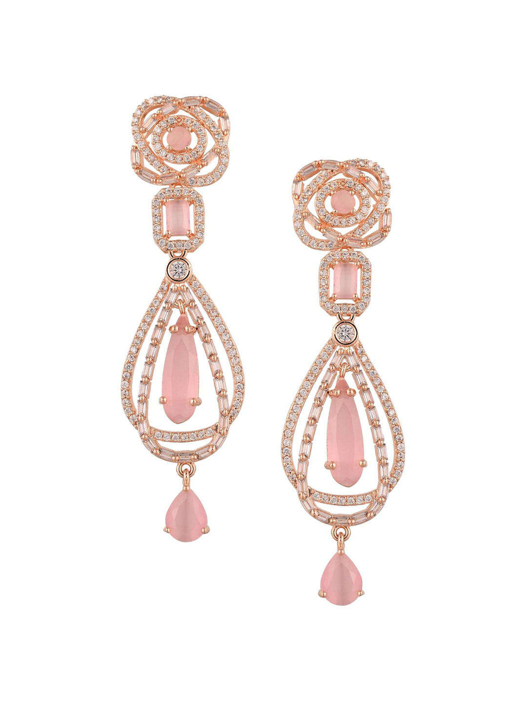

RATNAVALI JEWELS Rose Gold-Plated Teardrop Shaped Drop Earrings