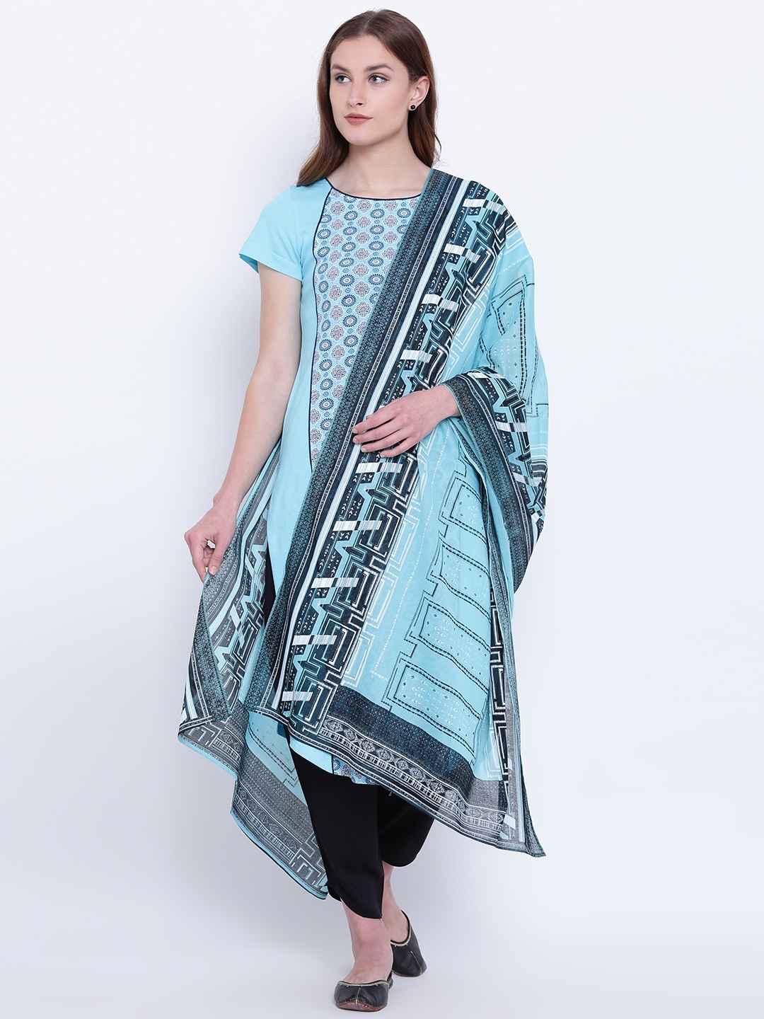 

AURELIA Blue & Black Printed Dupatta